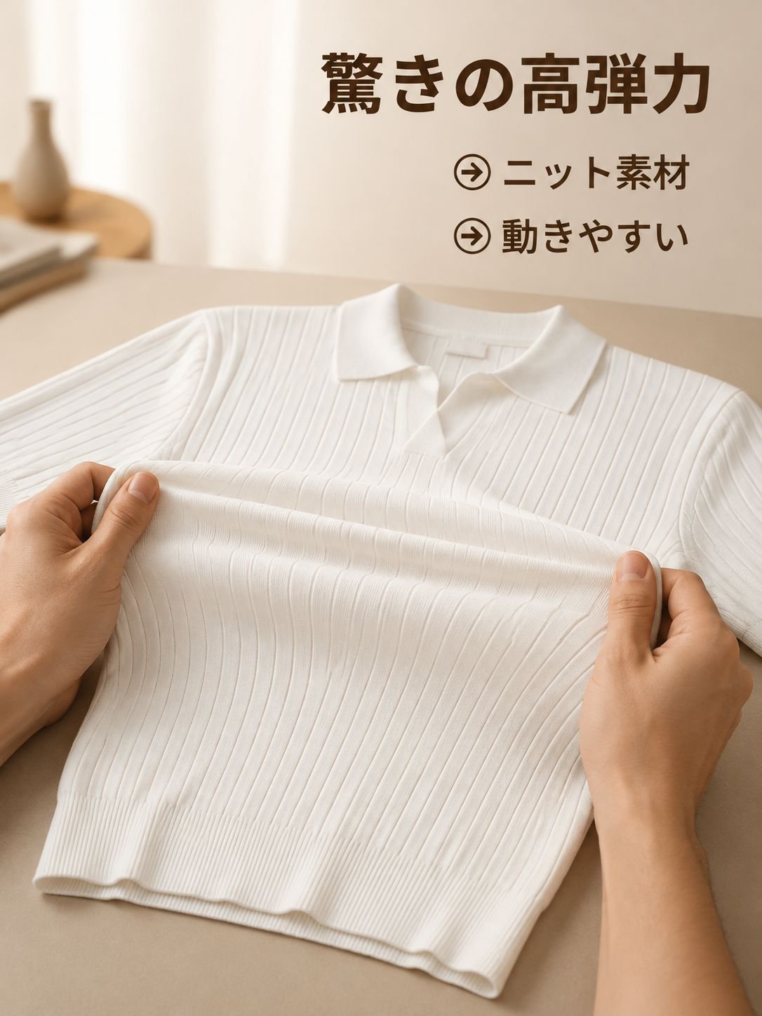 接触冷感ニット生地ストライプPOLO半袖シャツ