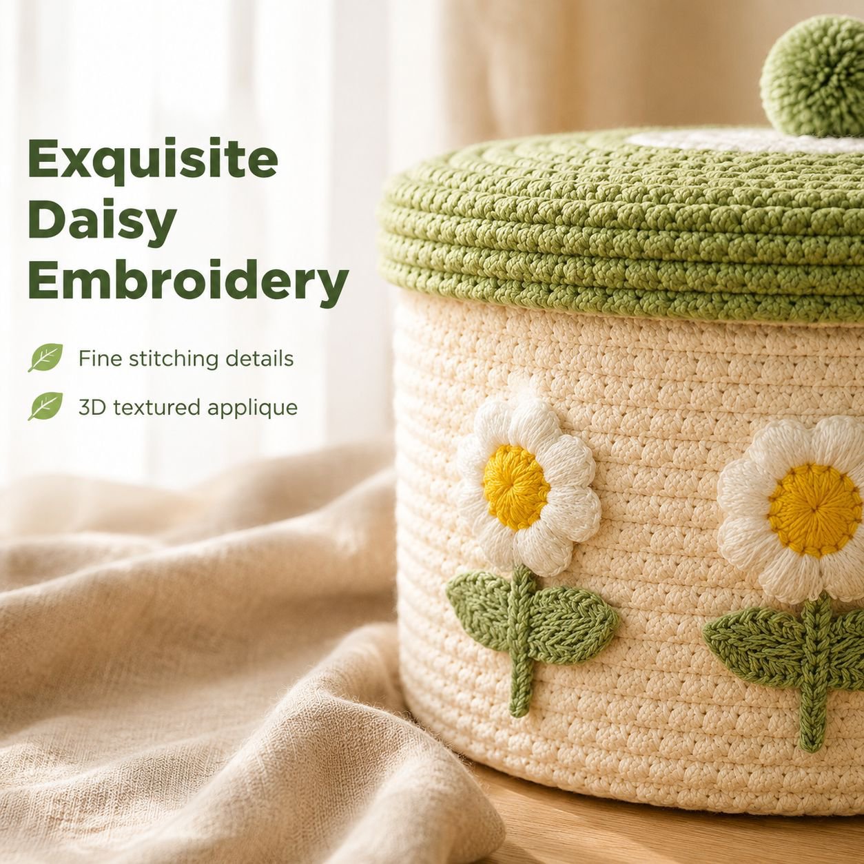 Lidded Cotton Woven Storage Basket