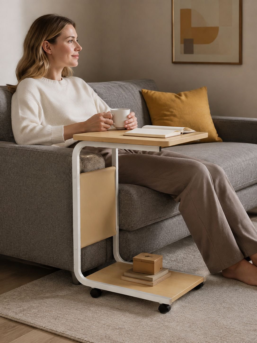 Kleiner Couchtisch neben Sofa