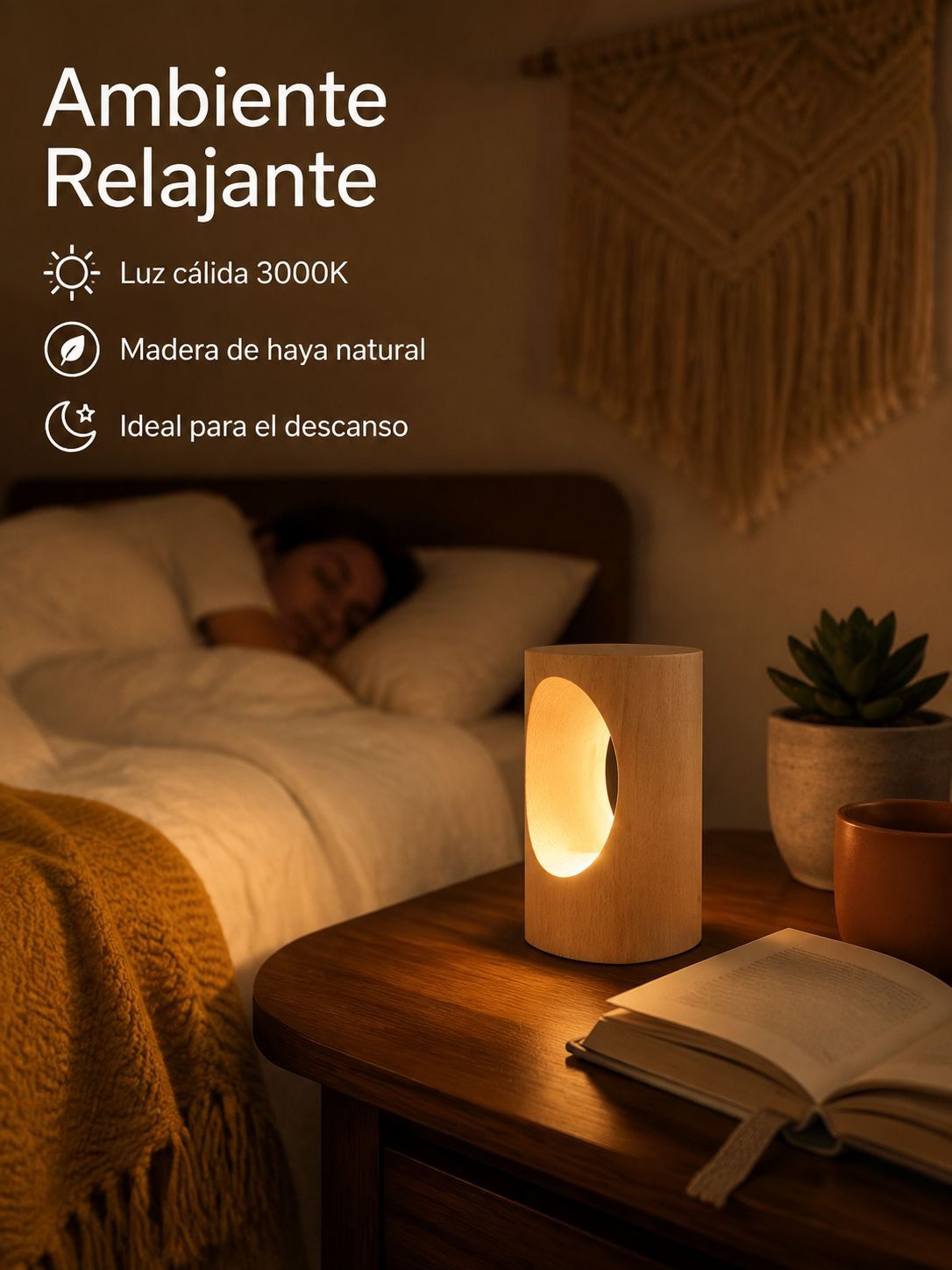 Lámpara nocturna de madera con sensor inteligente