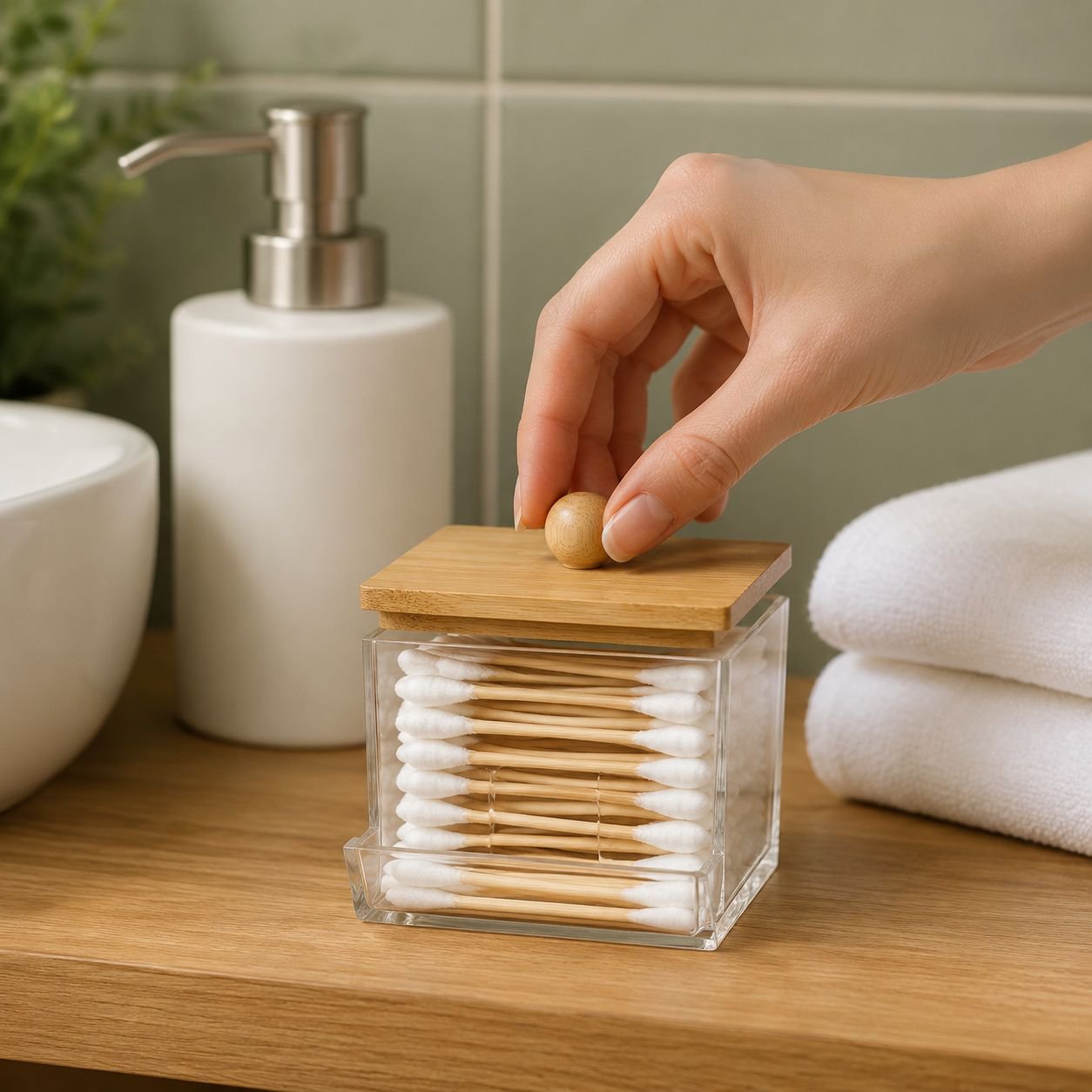 Durable cotton pad dispenser for bathroom storage