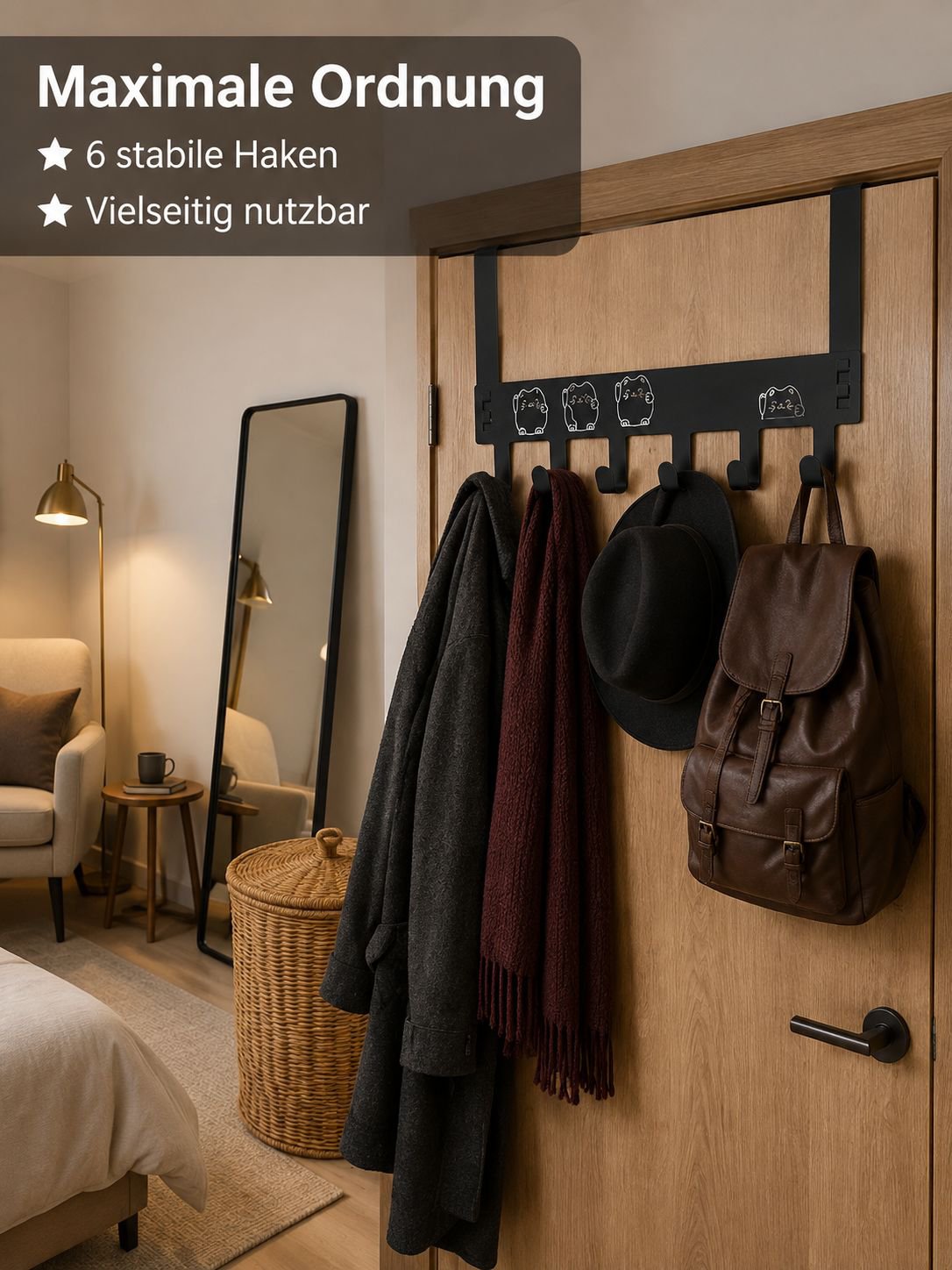 Multifunktionaler Türhaken für das Schlafzimmer, ohne Bohren