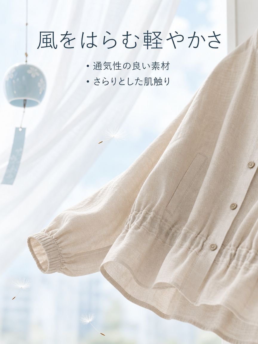 ゆったり細見えフリル立ち襟レディースシャツ