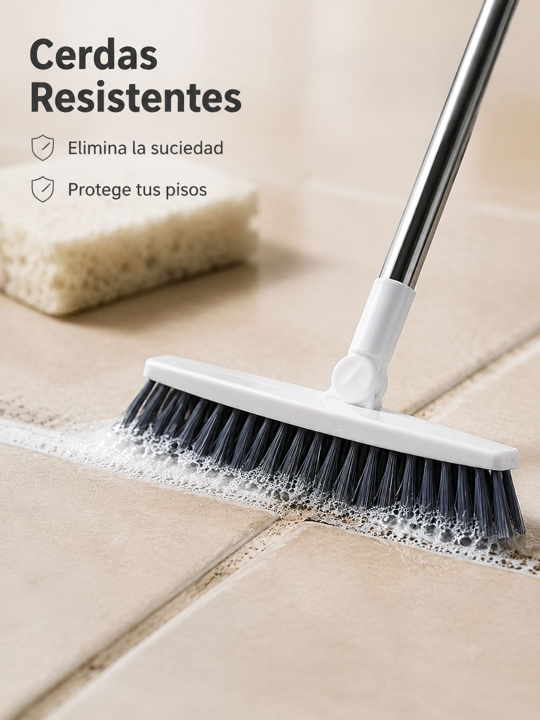 Cepillo de piso de cerdas duras con mango largo para limpiar esquinas