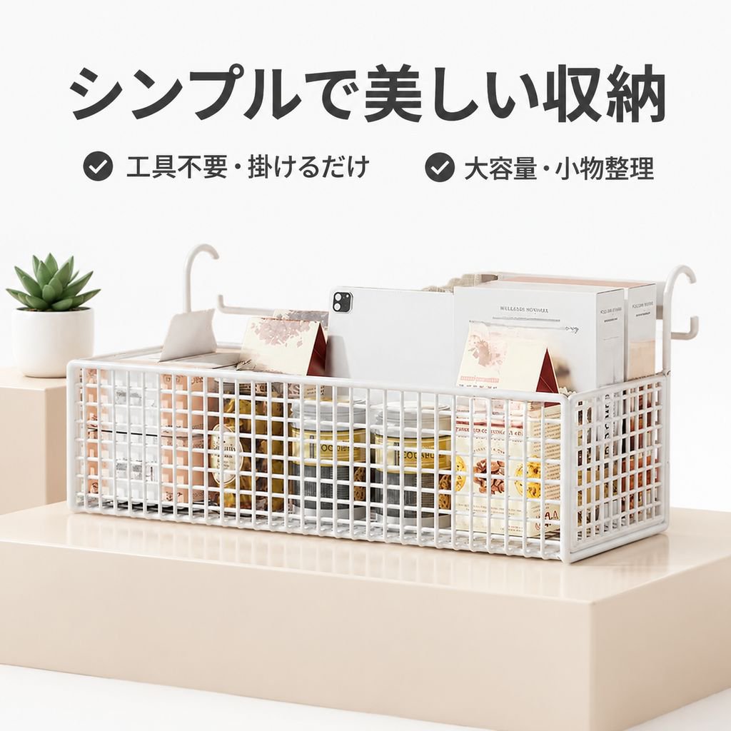 ベッドサイド収納ラック 吊り下げバスケット 穴あけ不要