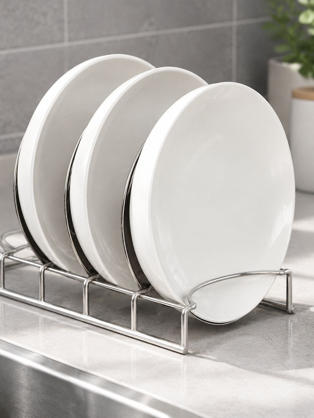Detalle del diseño moderno del escurridor de platos