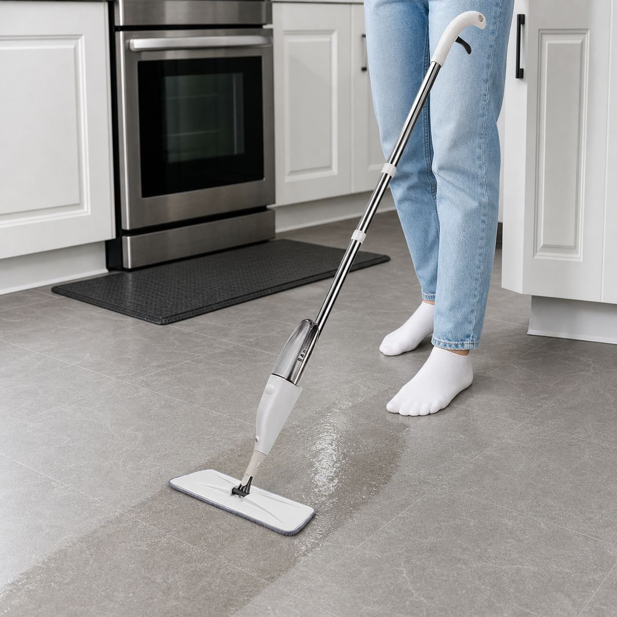 Close-up of thick microfiber pad on spray mop