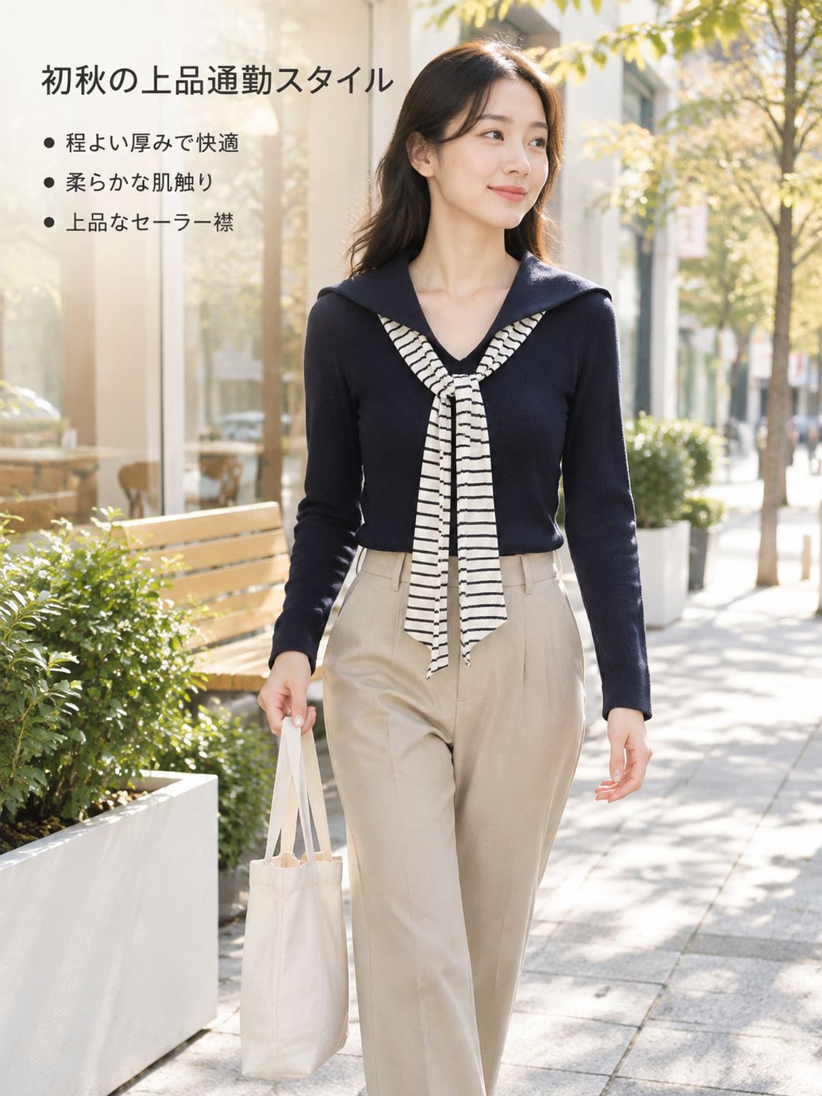 韓国風・初秋のシンプル長袖Tシャツコーデ