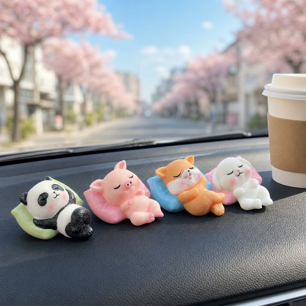 眠っている動物をモチーフにした、可愛らしくて癒される車の装飾品。車の内装、センターコンソール、またはデスクに飾るのに最適です。