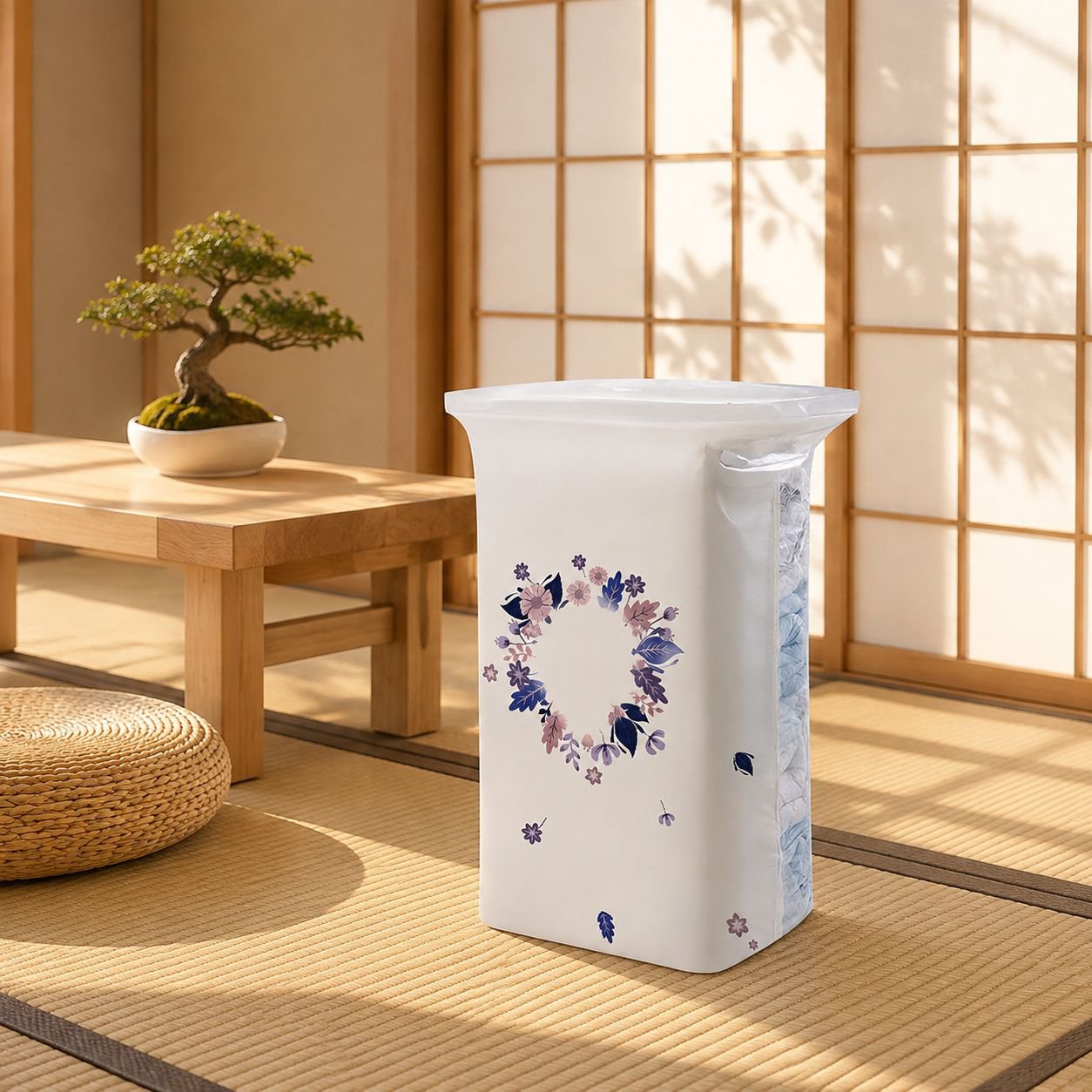 抗菌縦型真空圧縮バッグ（ポンプ不要）