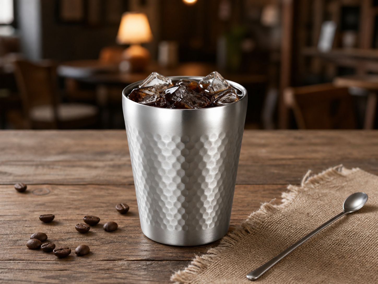 304 Hammered Stainless Steel Double-Wall Insulated Kids Mug with Handle, Straight Sanded