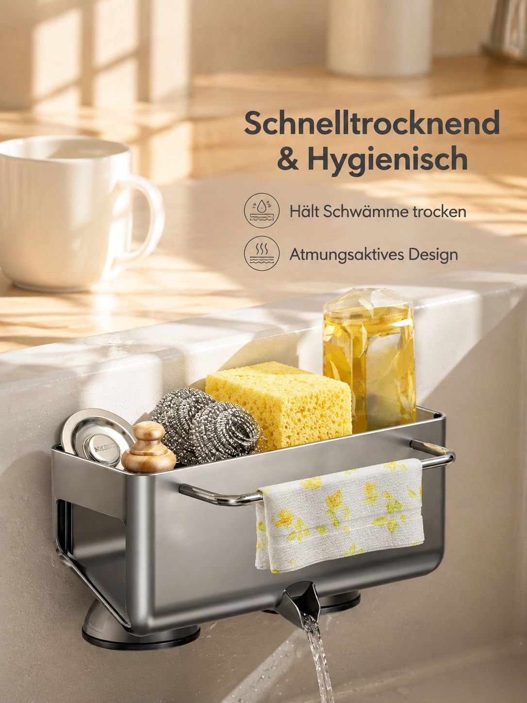 Praktischer Spültuchhalter mit Saugnapfbefestigung – hygienische Lösung