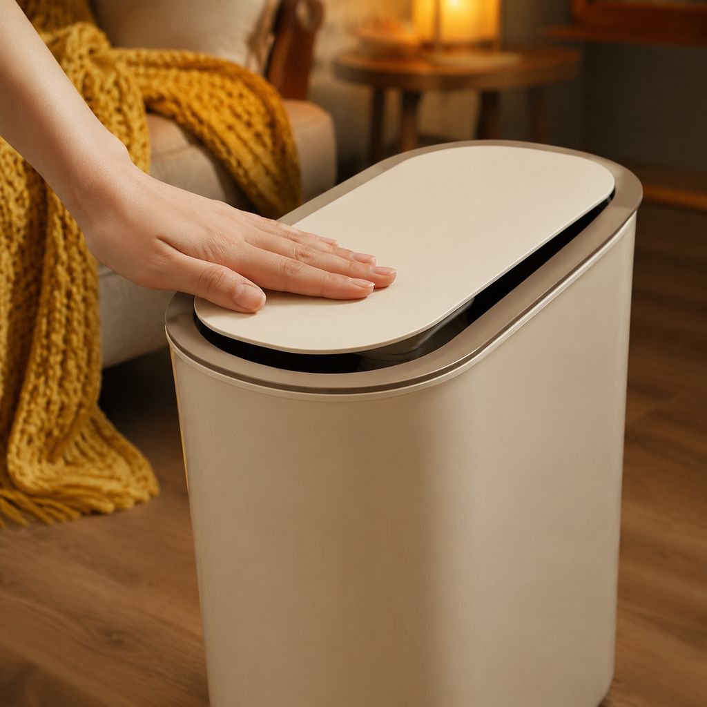Push-Type Odor-Resistant Lidded Trash Bin with Storage, Perfect for Home Use