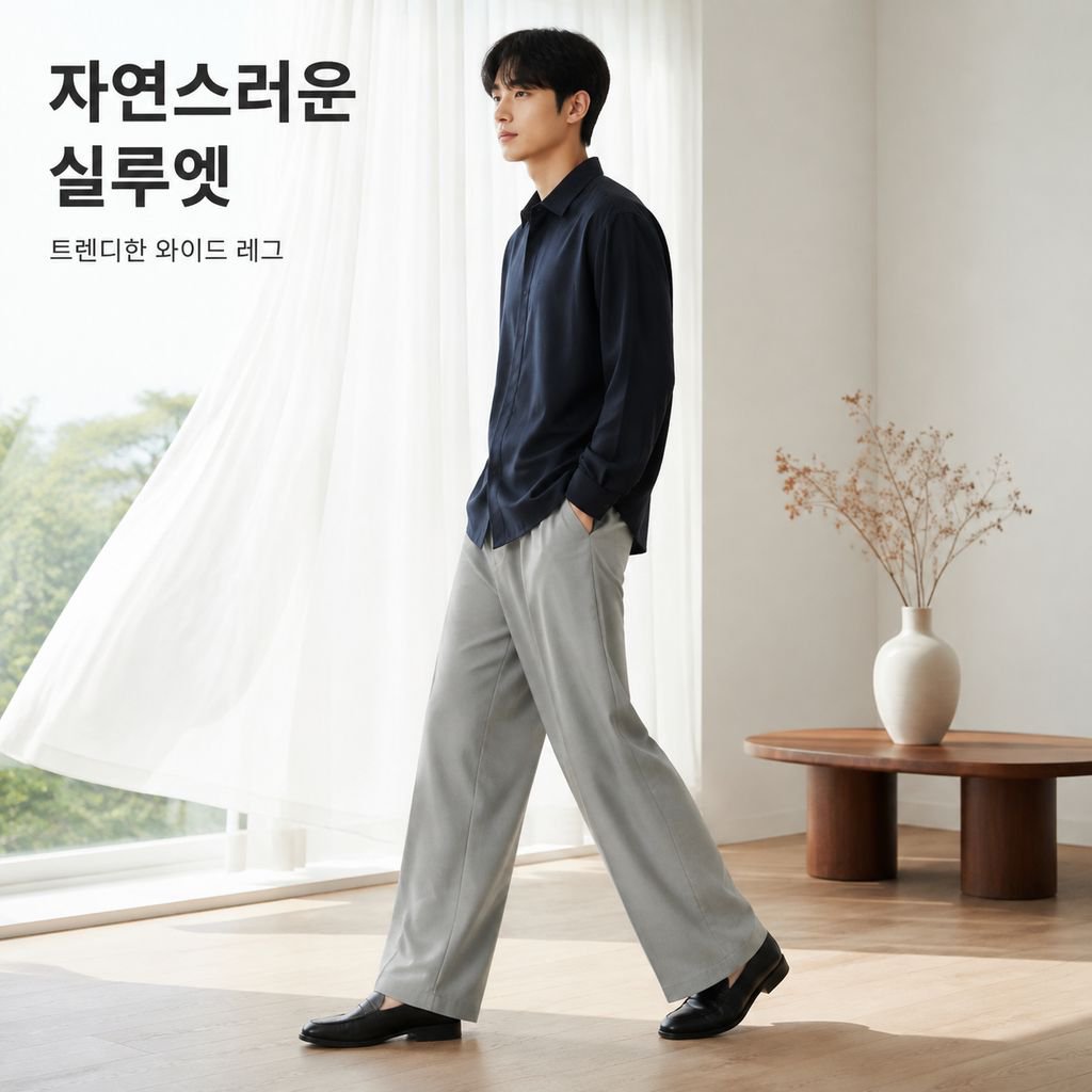 남성용 루즈핏 솔리드 컬러 와이드 레그 캐주얼 팬츠