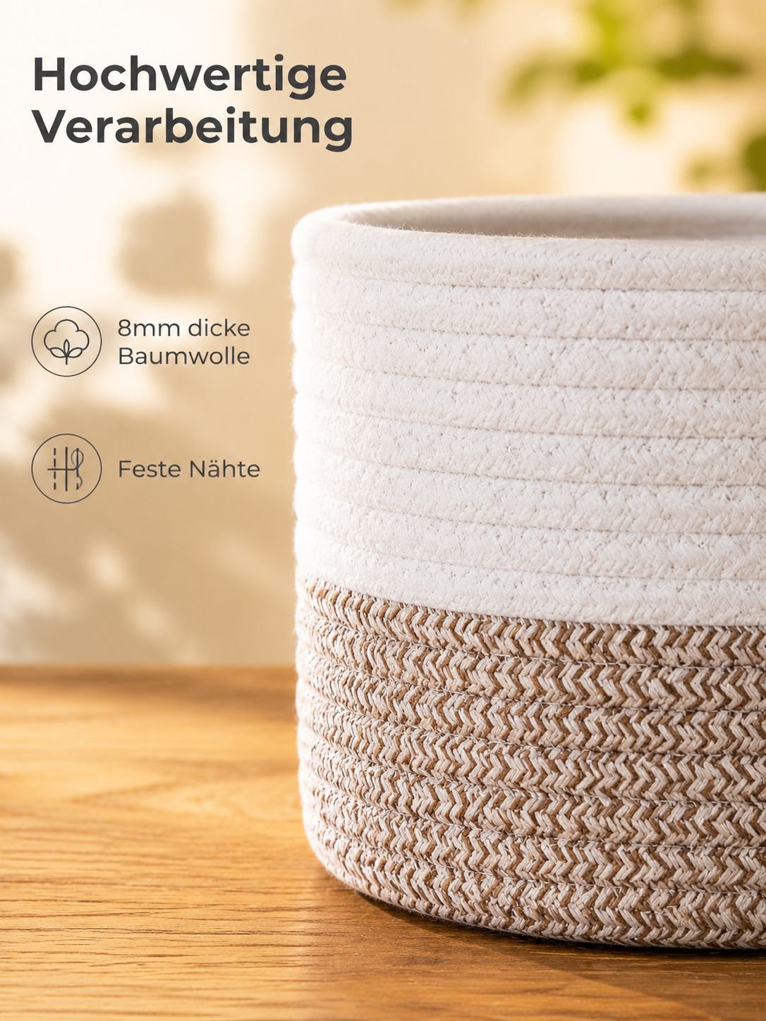 Multifunktionaler Aufbewahrungskorb aus Baumwollseil zum Hängen für Pflanzen und Kleinteile