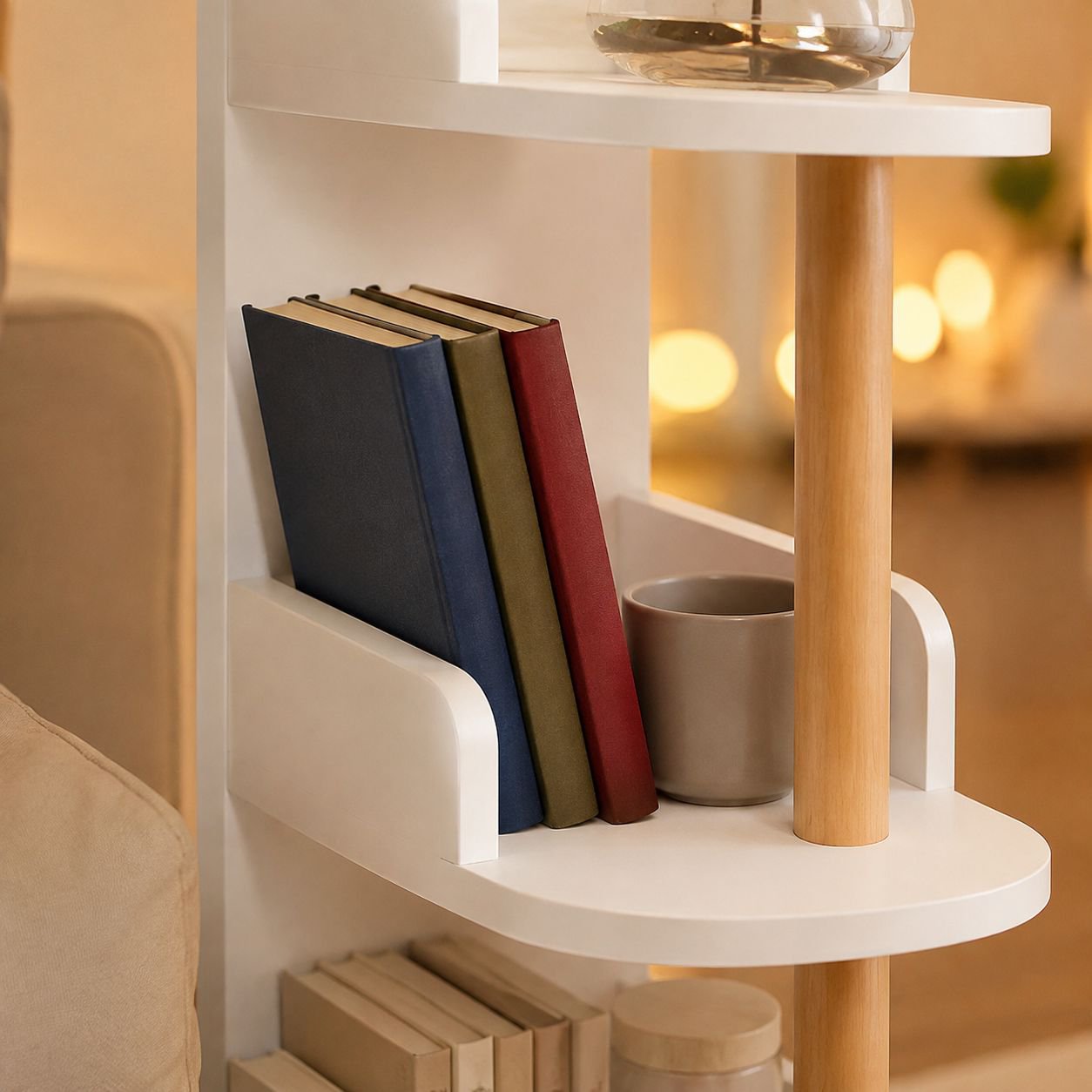 Compact bedside table with storage compartments