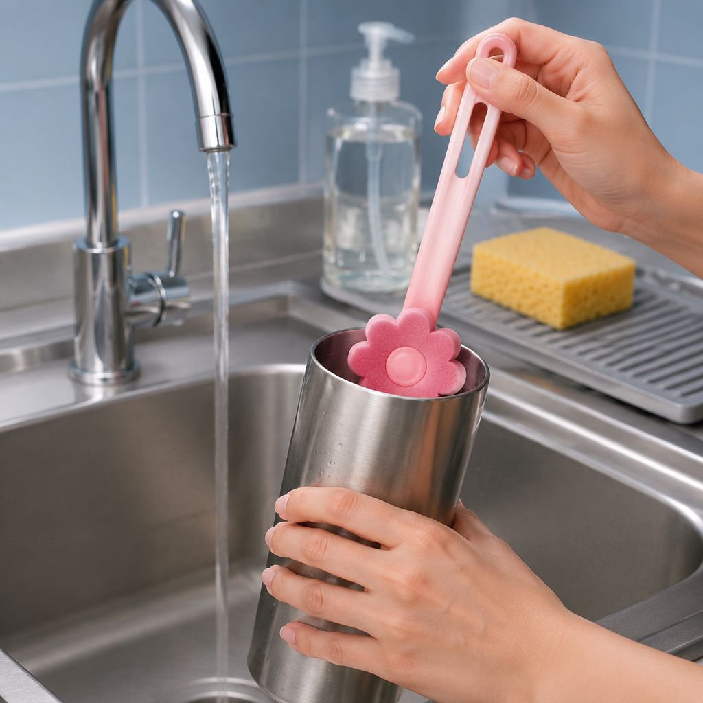 Household Pink Cleaning Brush 2-in-1 for Dishes and Floors