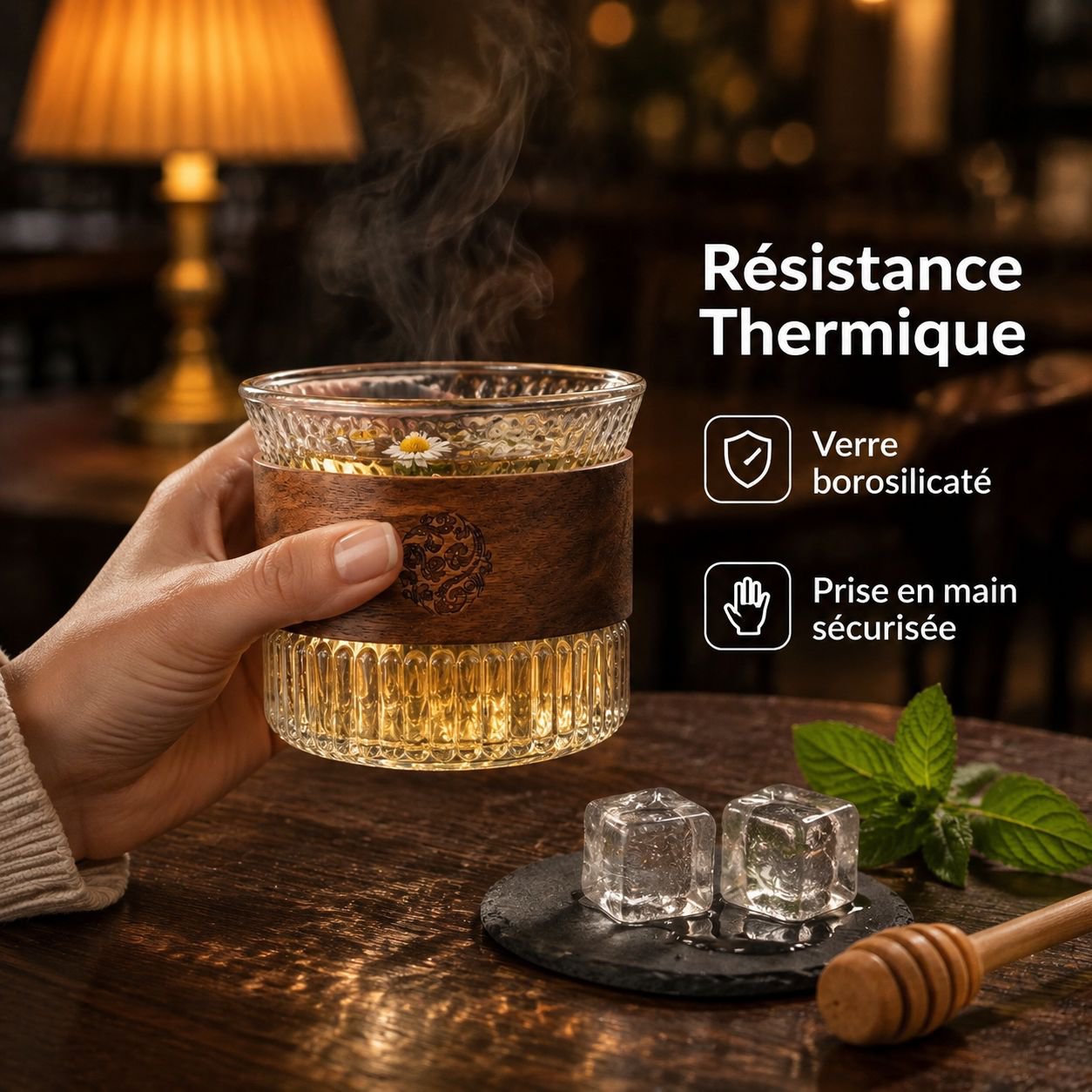 Tasse à thé en verre borosilicate martelé