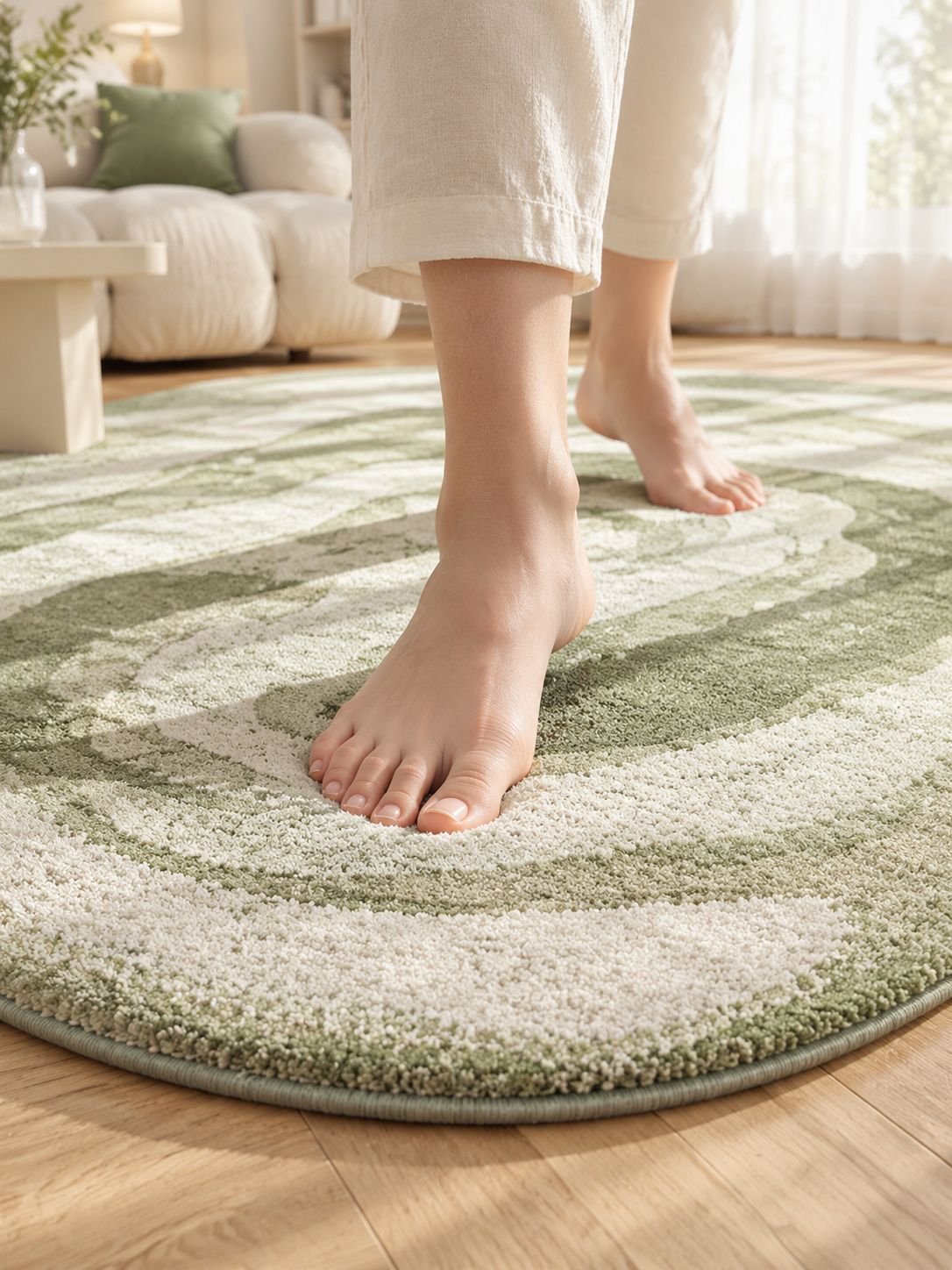 Decoración de sala de estar con alfombra de cachemira color crema