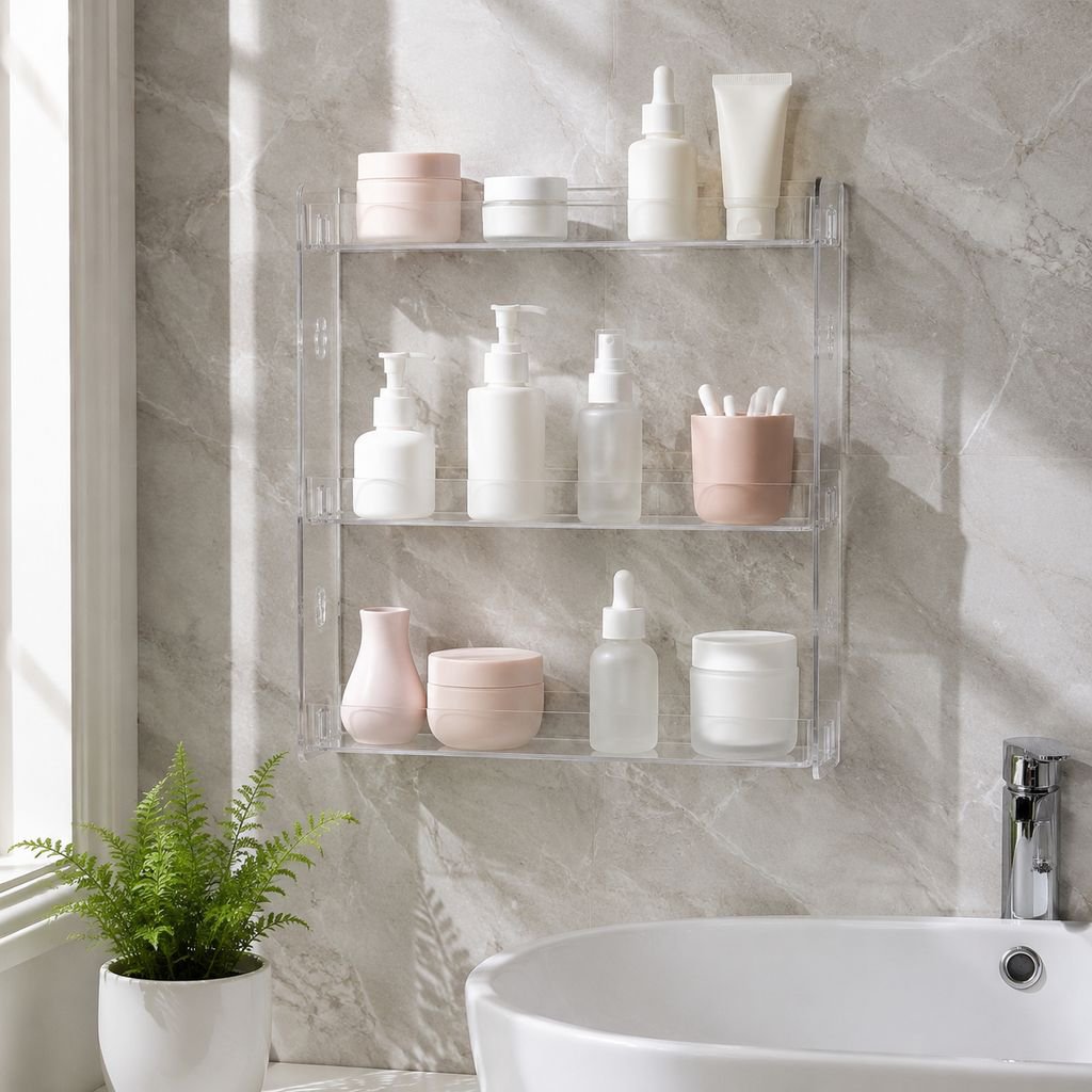Punch-Free Acrylic Figurine Display and Storage Shelf for Bathroom
