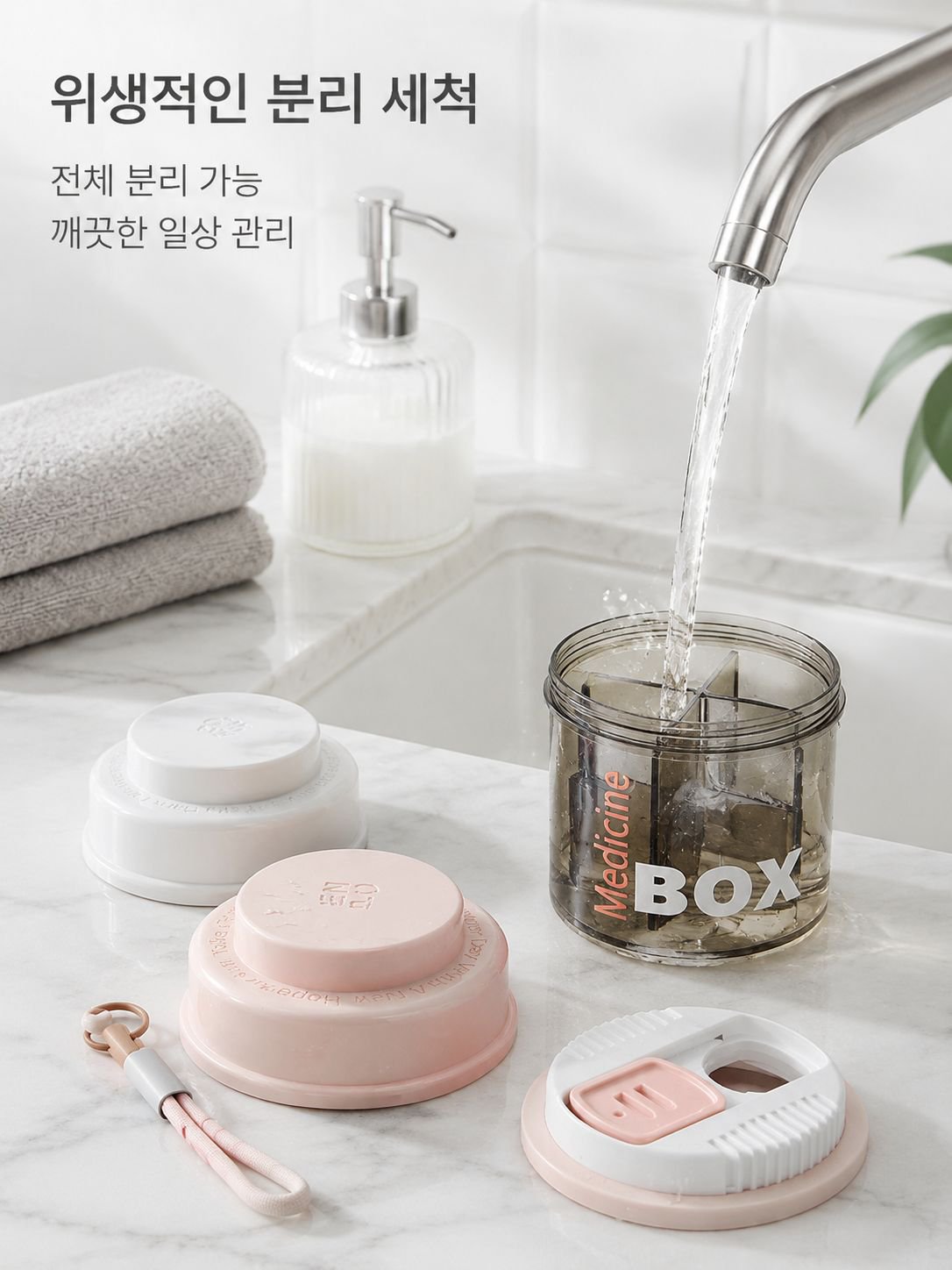 휴대용 약통 분리 수납함 하루 세끼 약품 소분함 약품 밀폐 알림 휴대용 약통