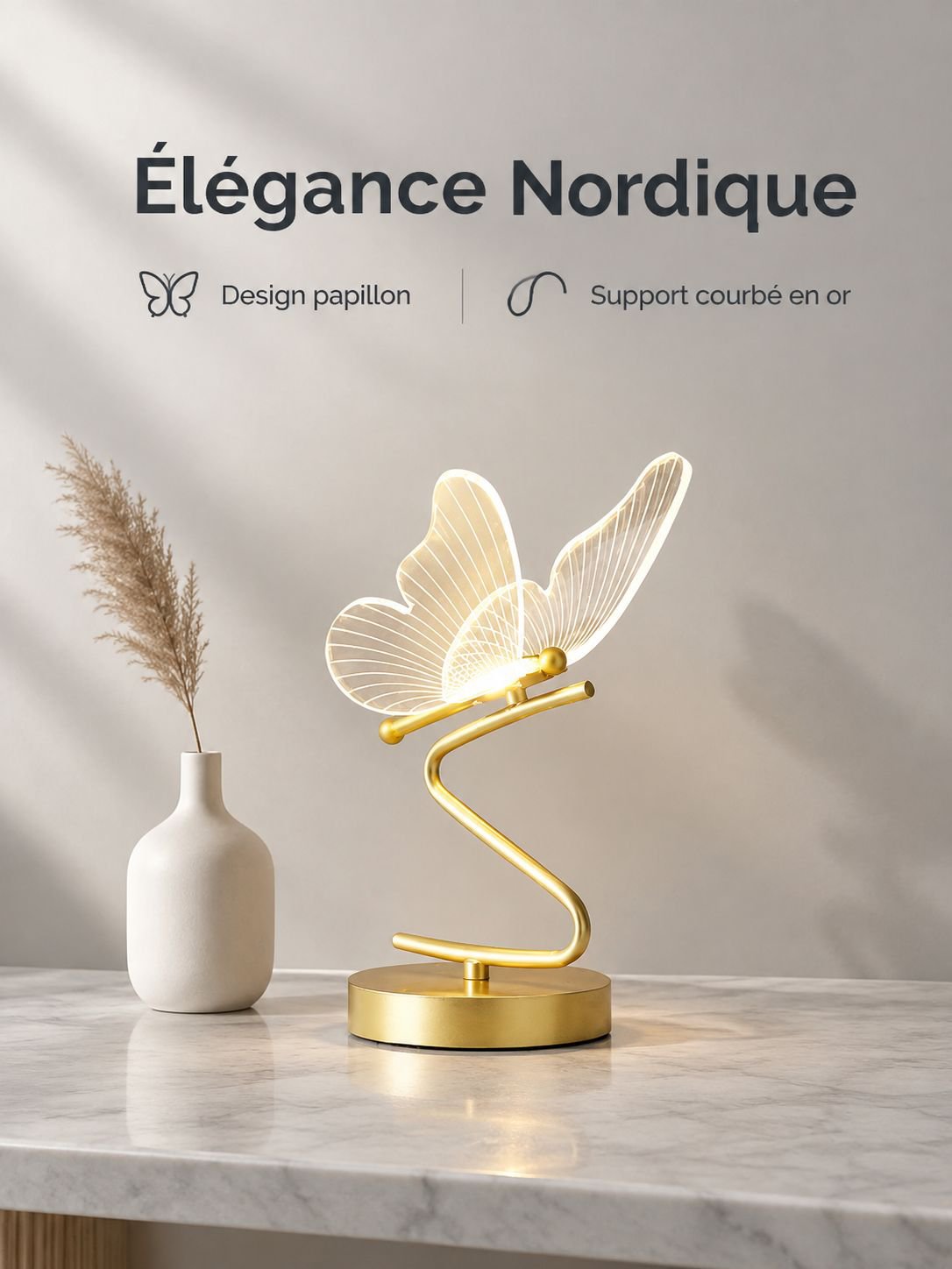 Lampe de table minimaliste de luxe de style nordique, lampe de chevet rechargeable en forme de papil