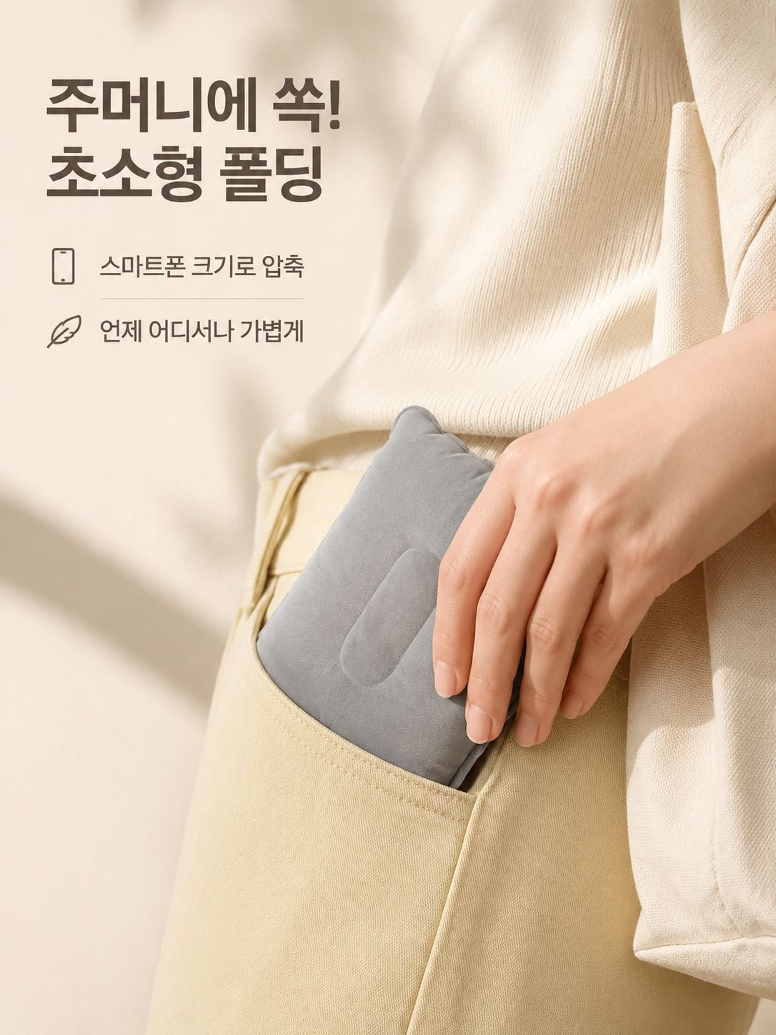 Compact travel neck pillow folded for storage