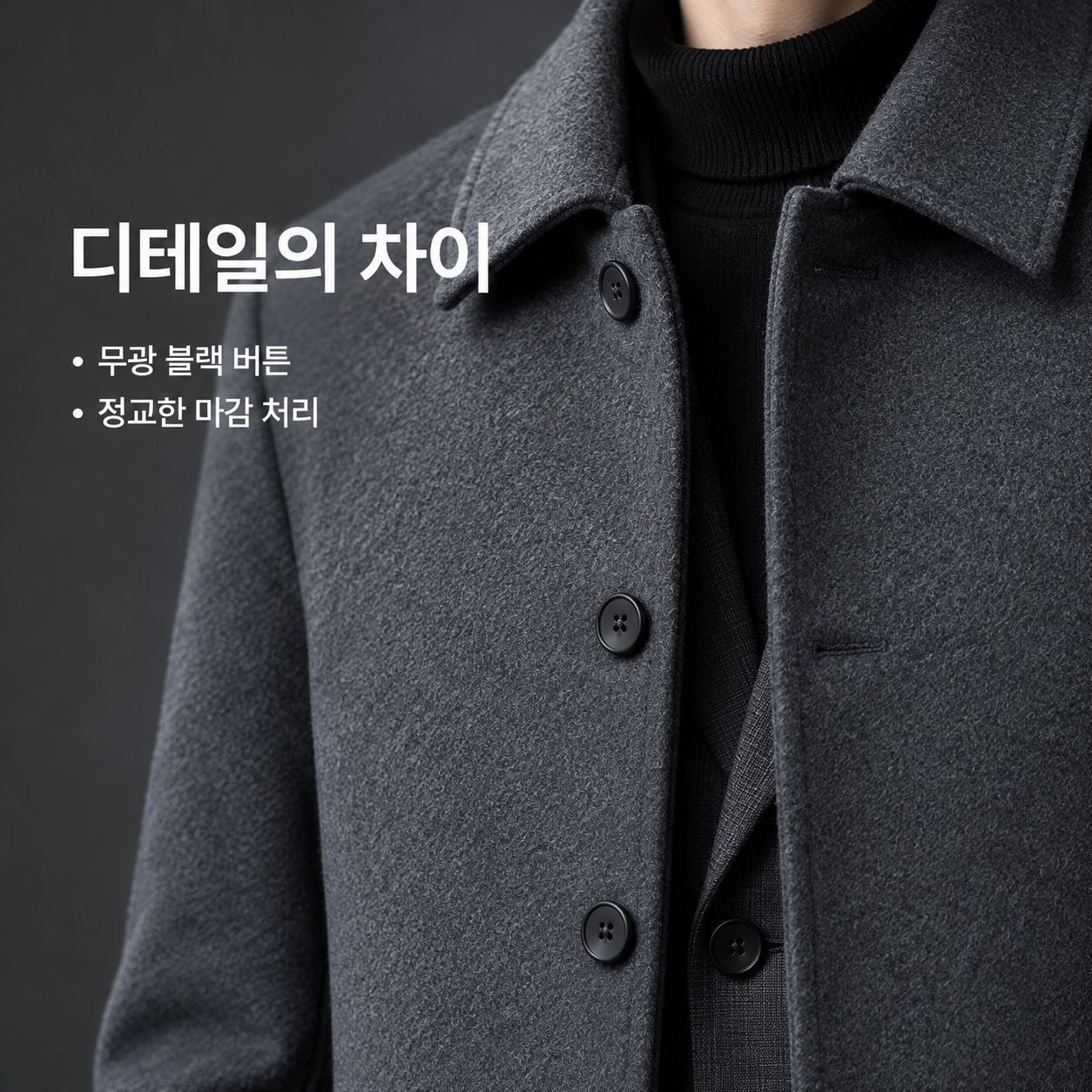 남성 봄가을 슬림 미디 롱 카라 모직 코트 트렌치 자켓