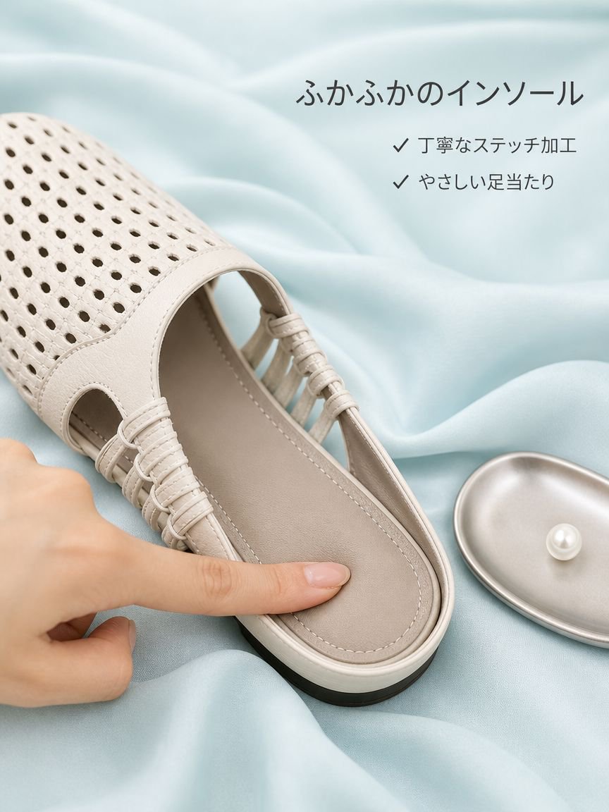軽量で快適なレディースミュールサンダルのディテール