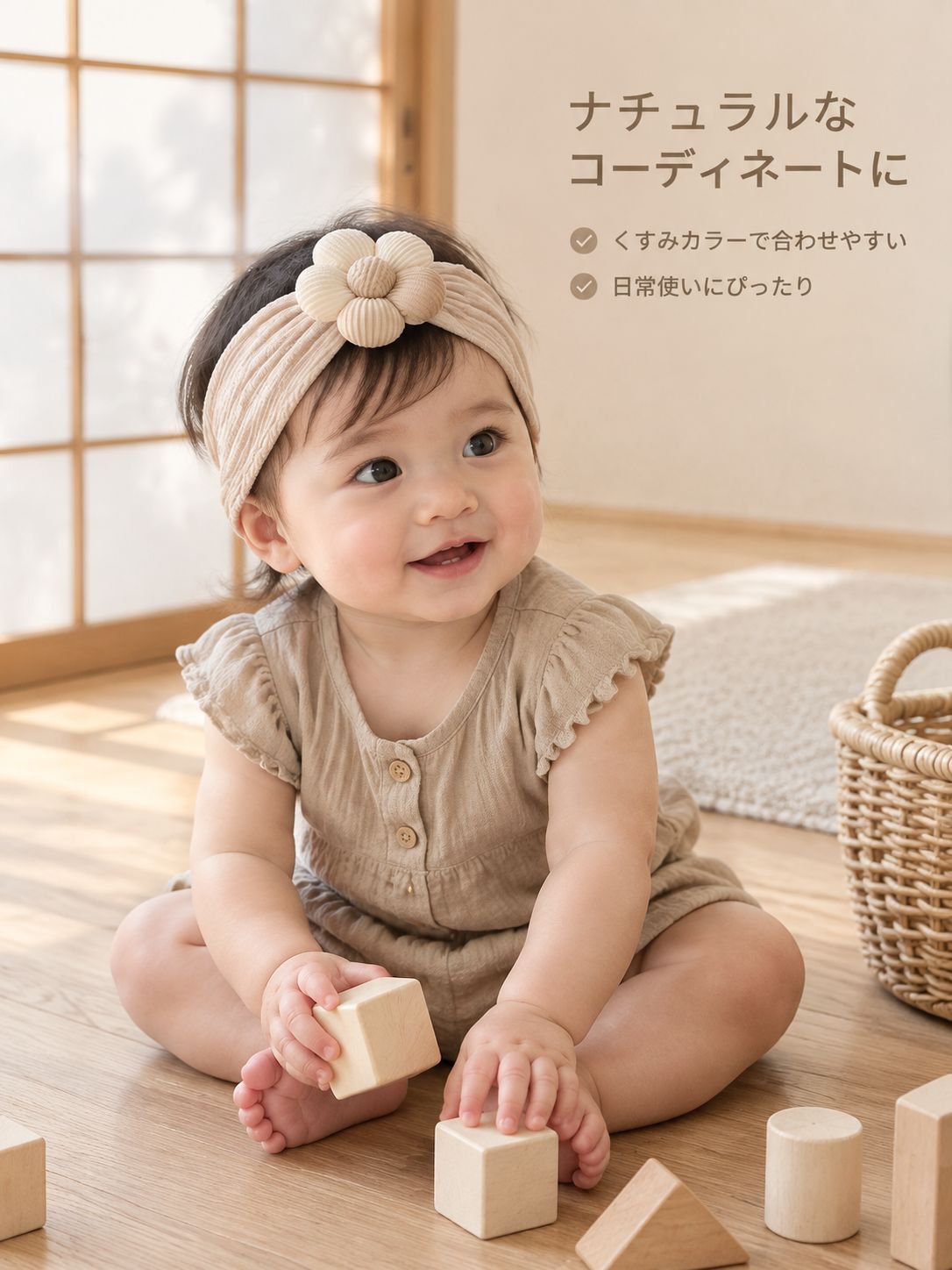 新生児用可愛い花付きヘアバンド ベビーヘアアクセサリー帽子