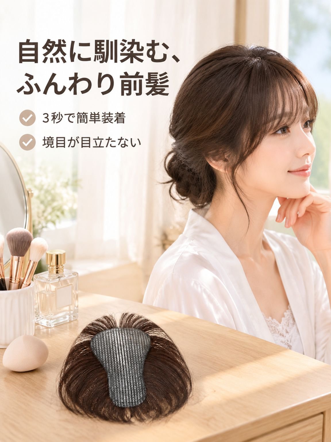 面ファスナー式前髪ウィッグ（白髪隠し用）