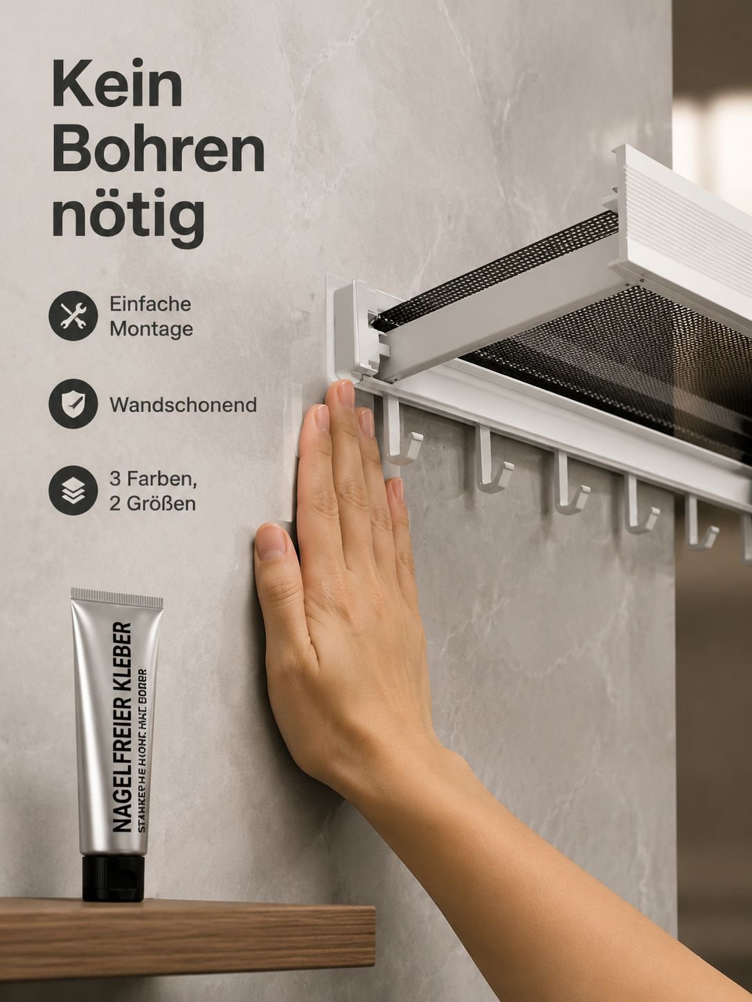 Badezimmerregal ohne Bohren – Unsichtbarer Aufbewahrungshalter für Kleidung und Handtücher