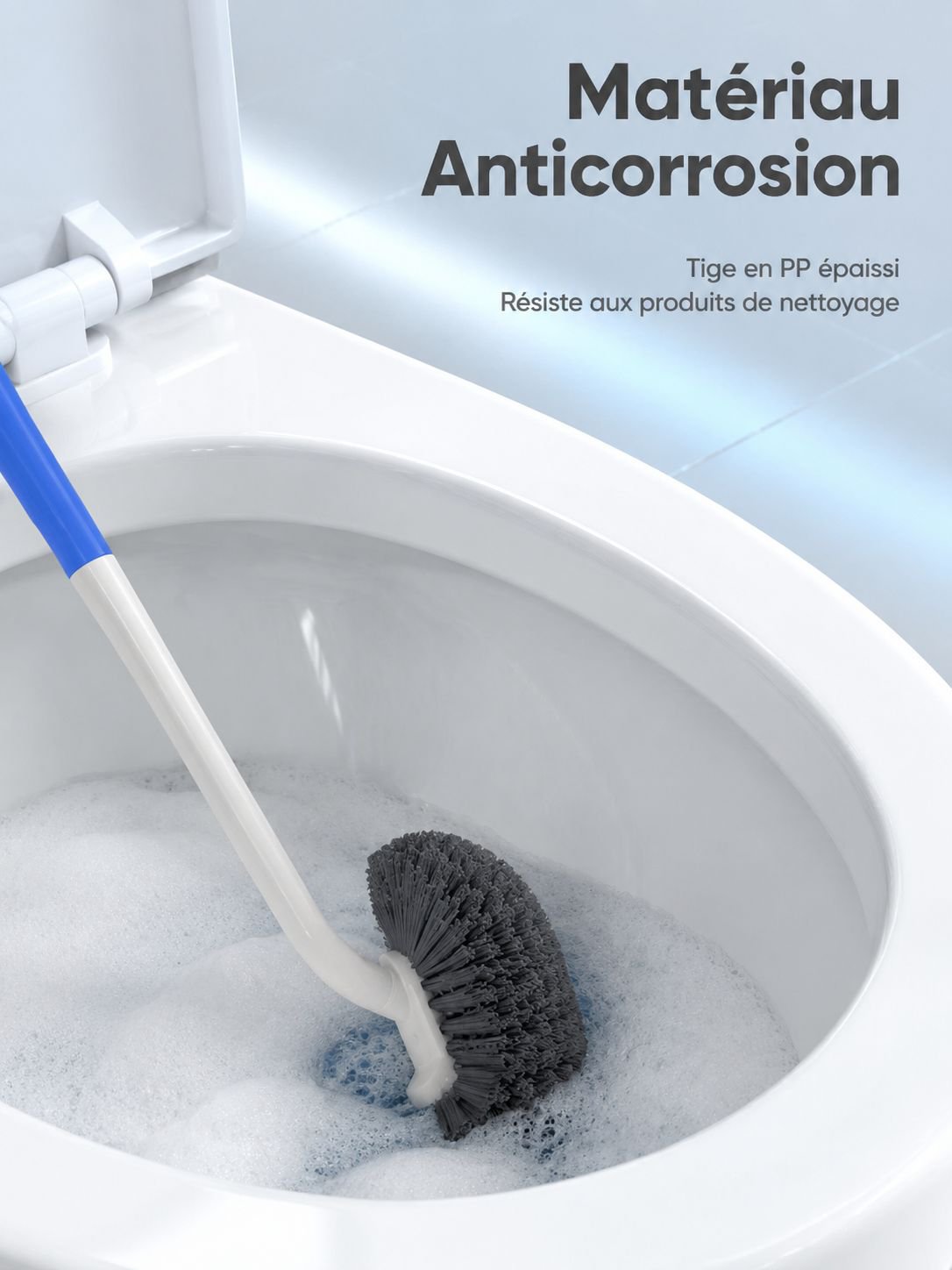 Brosse de toilette avec support inclus pour un rangement facile et hygiénique