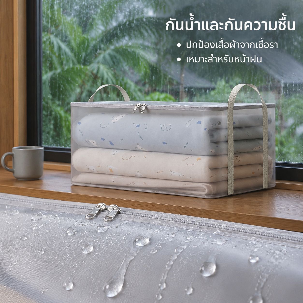 กระเป๋าเก็บเสื้อผ้าความจุสูงพร้อมหูหิ้วและโครงสร้างเสริมความแข็งแรง