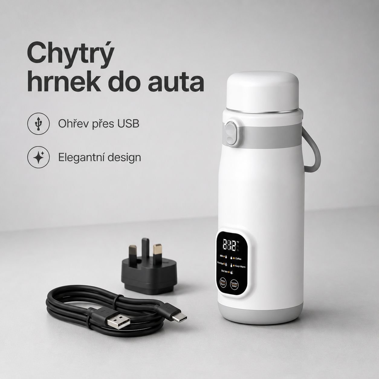 Přenosný USB ohřívací hrnek do auta, multifunkční hrnek s udržením teploty