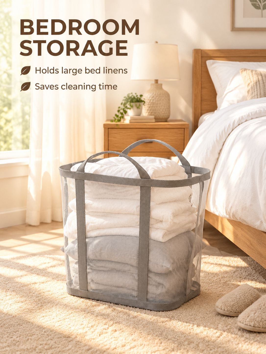Large capacity foldable storage basket for dirty clothes