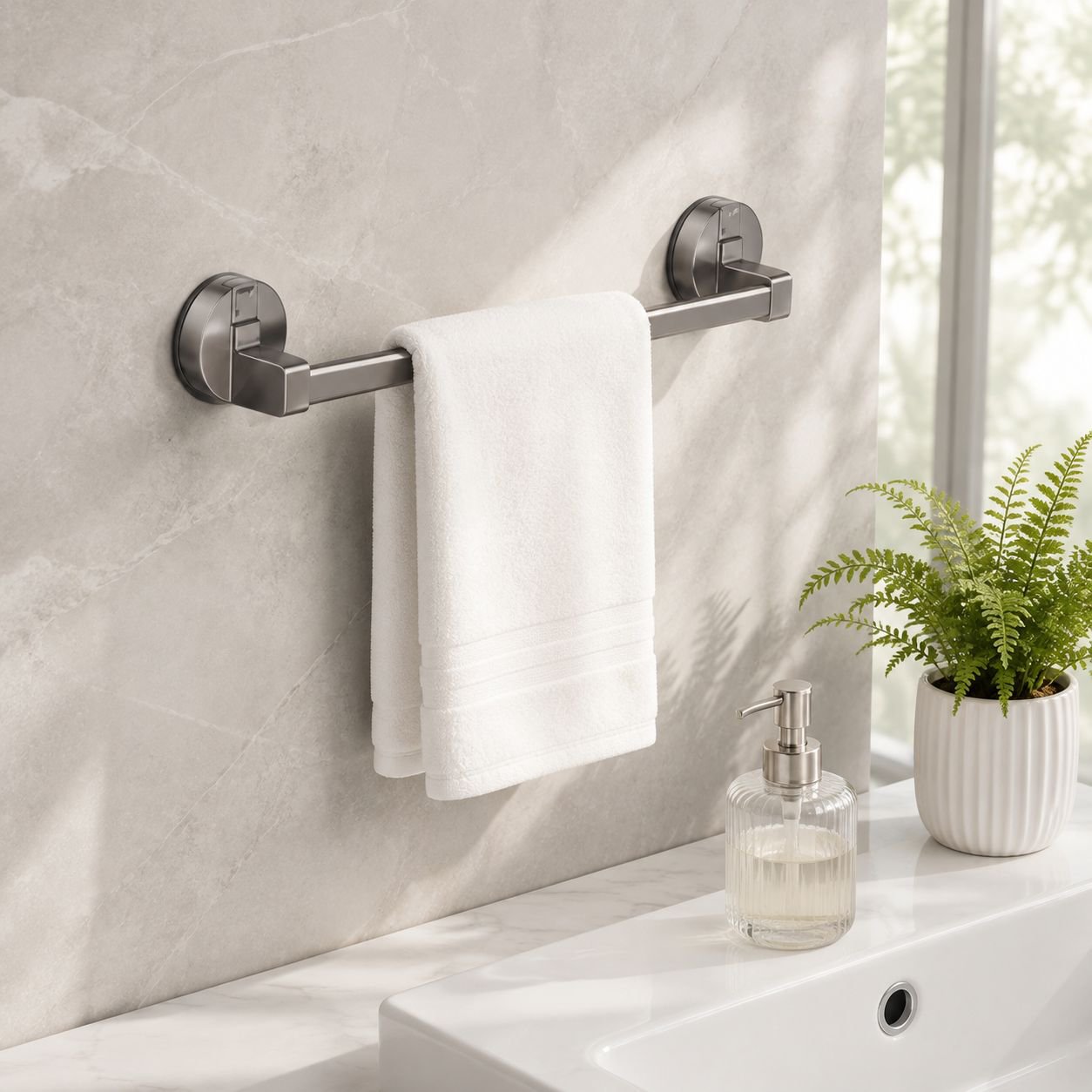 No-Drill Moisture-Proof Suction Cup Towel Rack, Strong Load-Bearing for Home Use