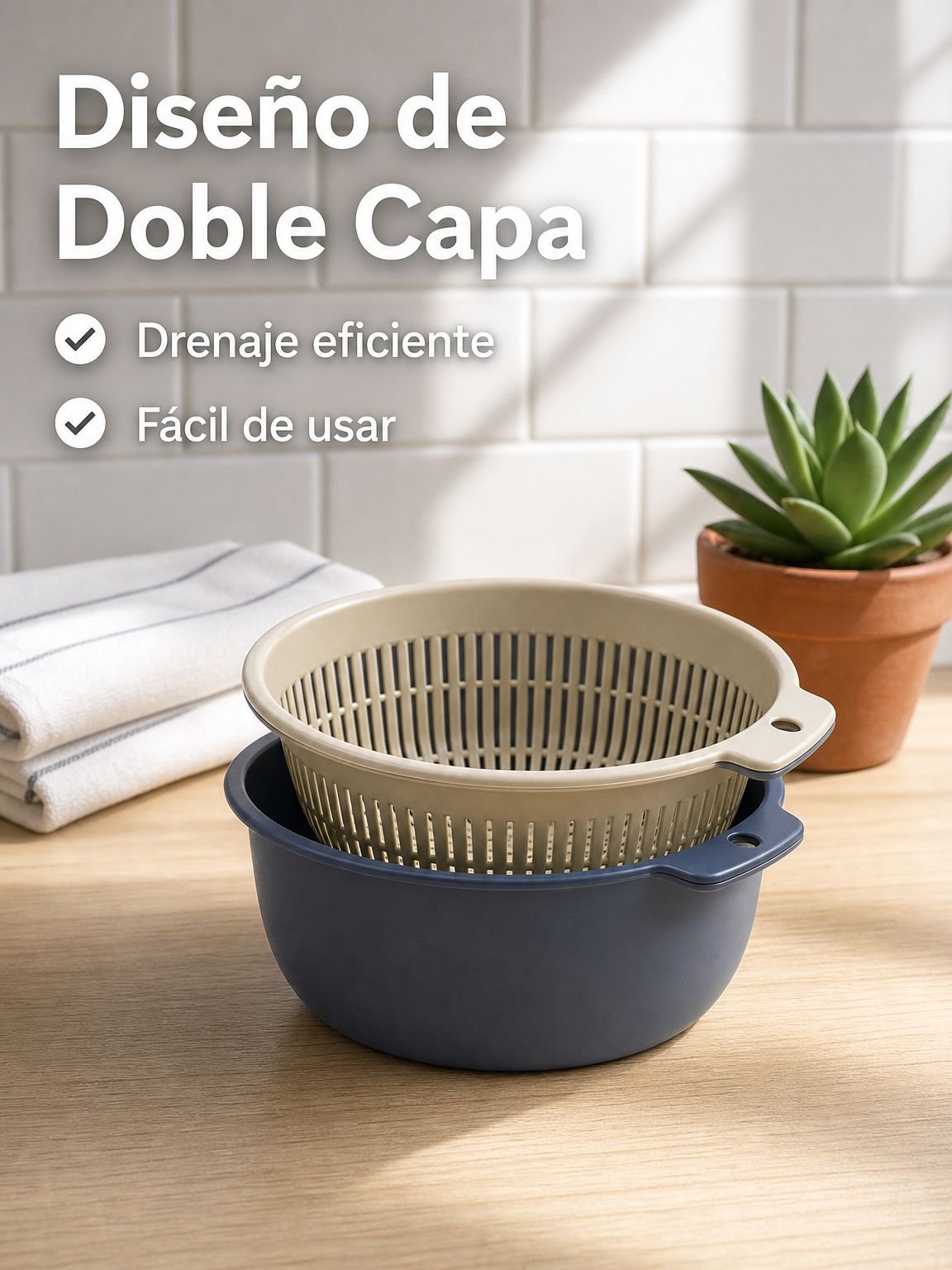 Cesta de drenaje de plástico de doble capa para uso doméstico