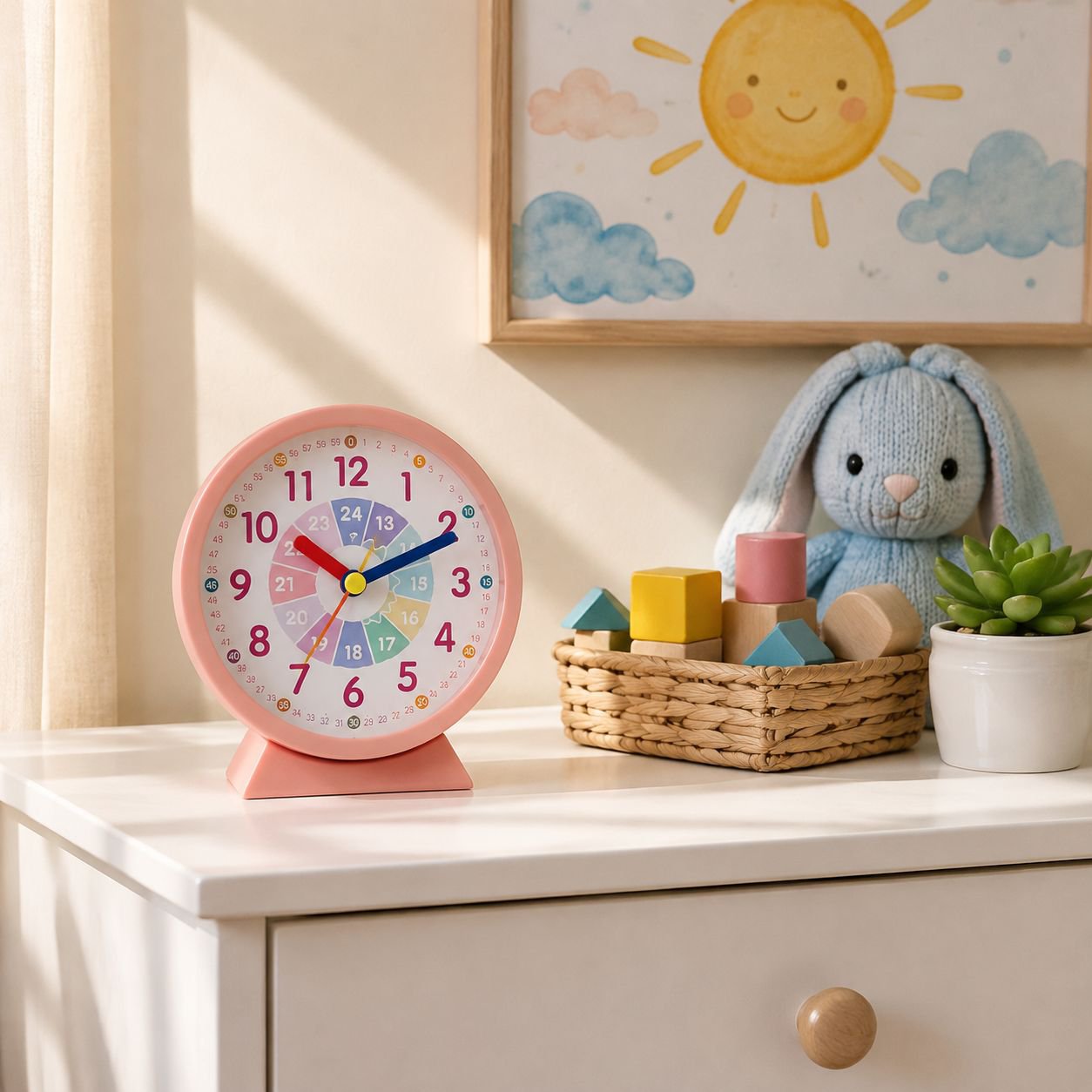 Silent digital learning clock for kids with colorful numbers
