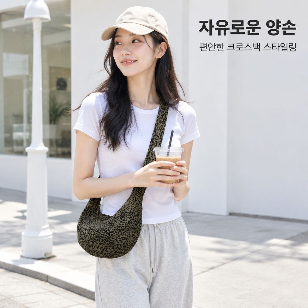 레오파드 만두백 대용량 한국 스타일 패션 캐주얼 출퇴근 활용 숄더 크로스백