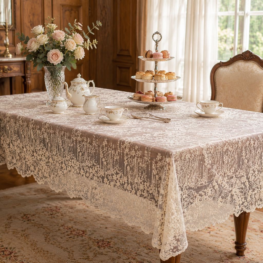 Lace embroidered tablecloth, organza high-end embroidered tablecloth