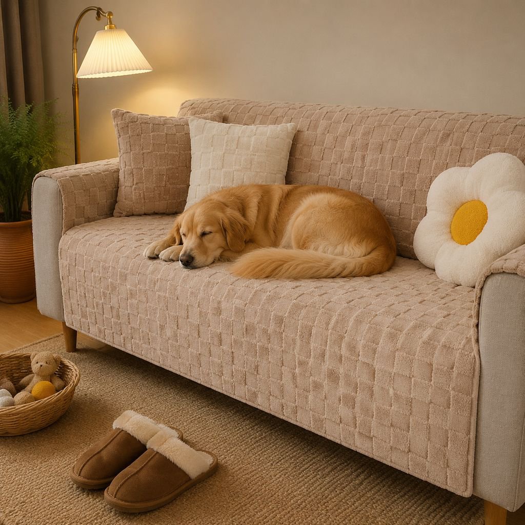 Modern Style Sofa Cover Sofa Blanket Plush Thickened Household Solid Color
