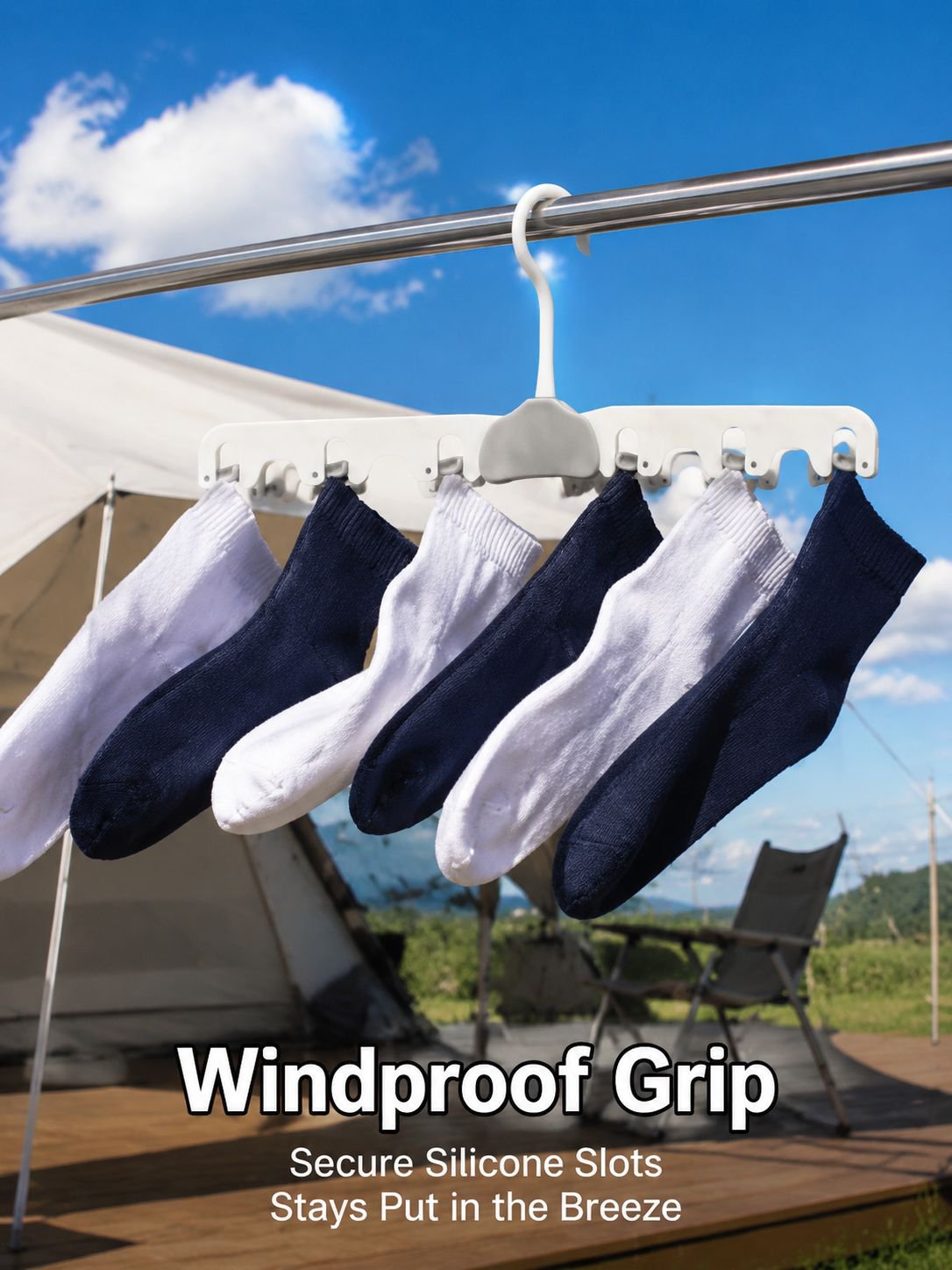 Portable, non-slip, foldable, multi-functional sock clip