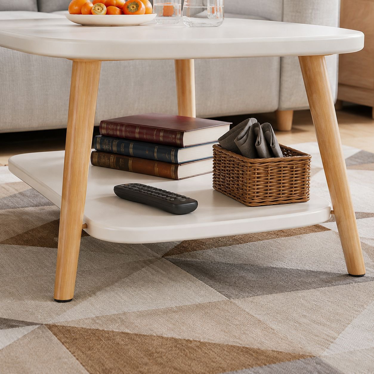 Household double tea table with storage shelf
