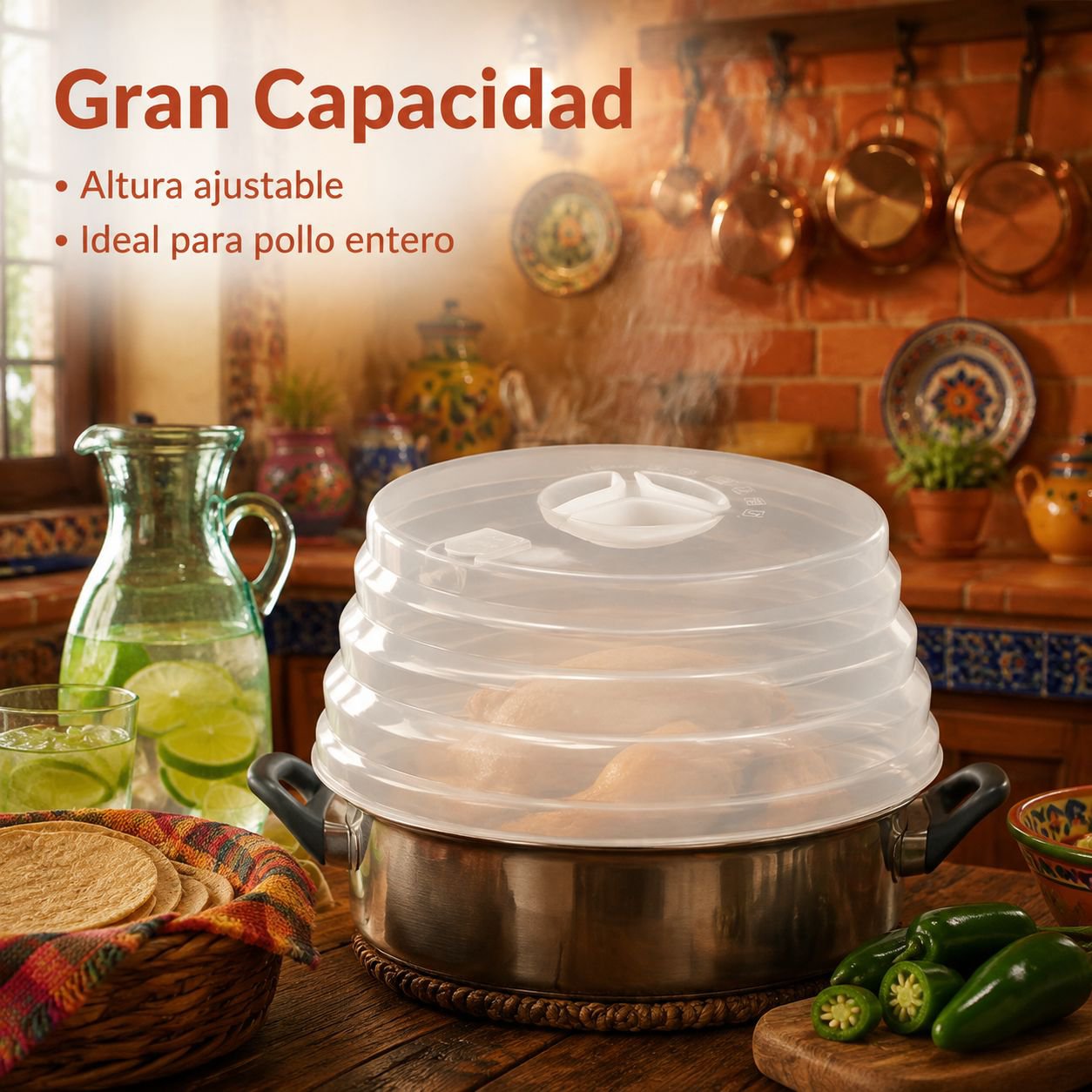 Tapa plegable para bandeja de vapor, apta para vaporeras y ollas de vapor