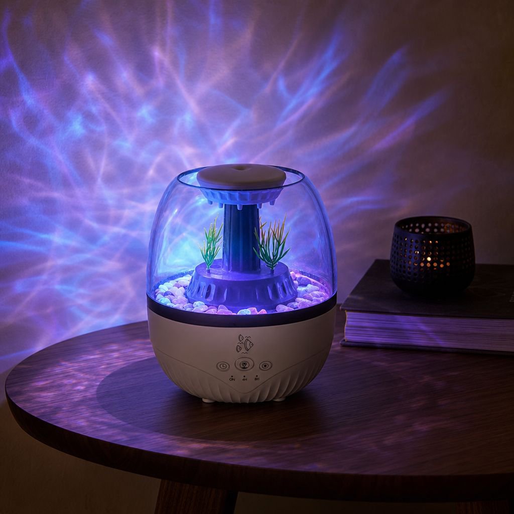 Silent Fish Tank Aroma Diffuser with Seven-Color Light, Home Timed Humidifier