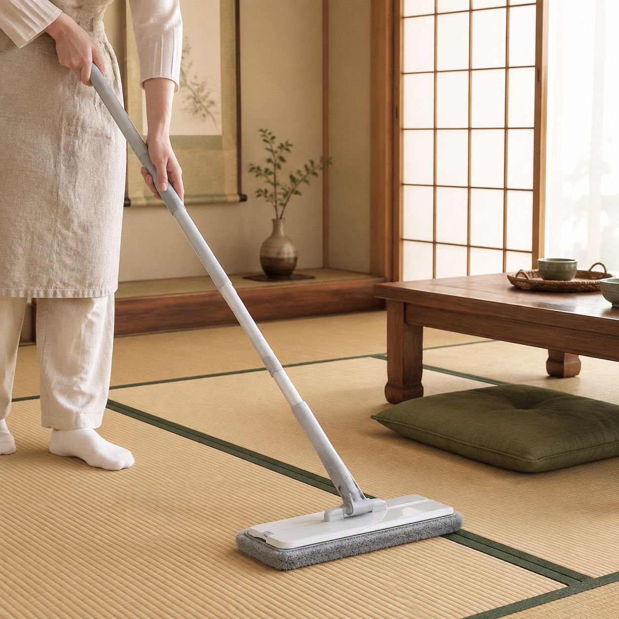 家庭用フラットモップ ウェット＆ドライ 極太ハンドフリーモップ