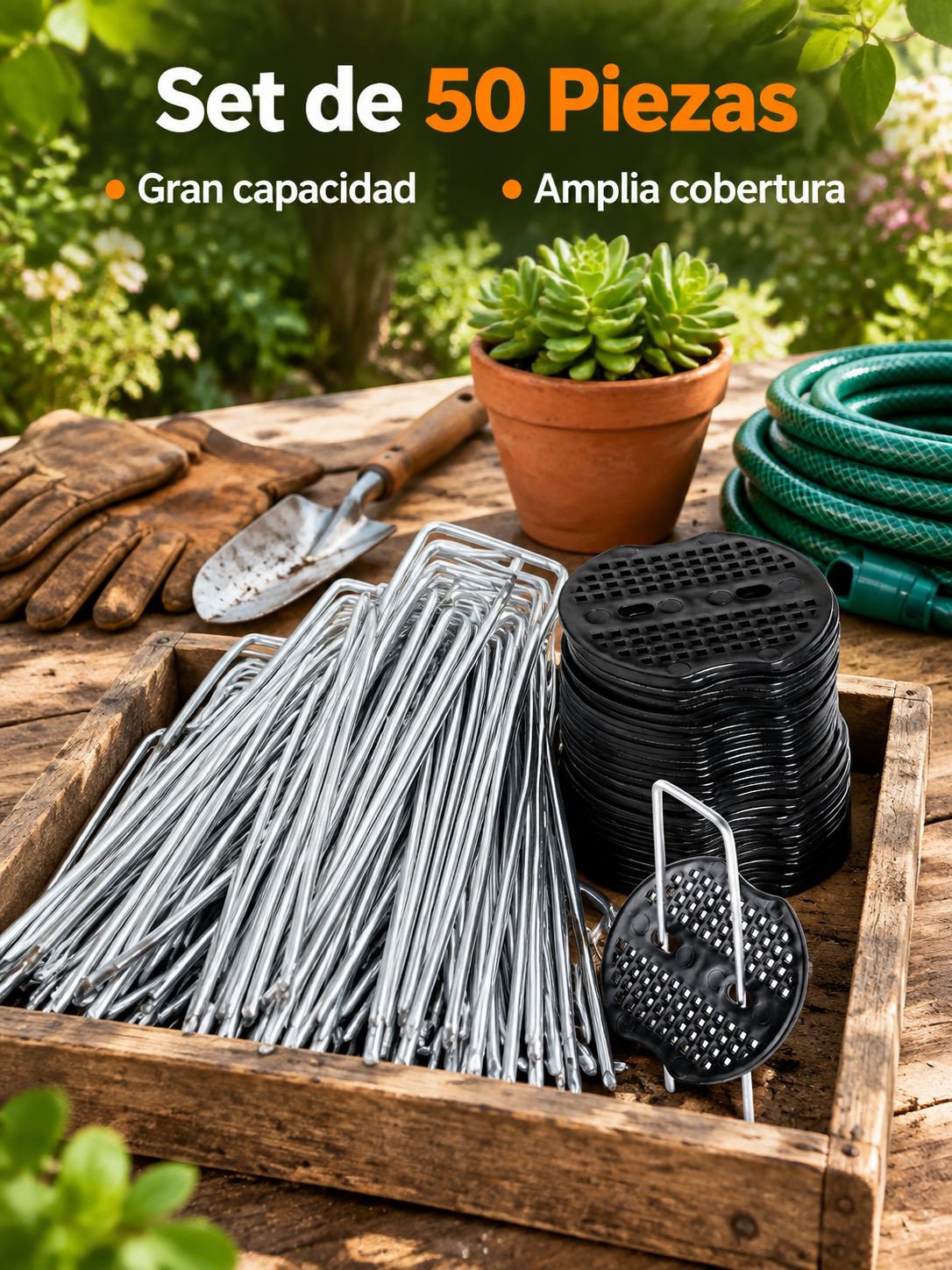 Clavos en U de 15cm para fijar manta antihierbas (paquete de 50) con aro negro