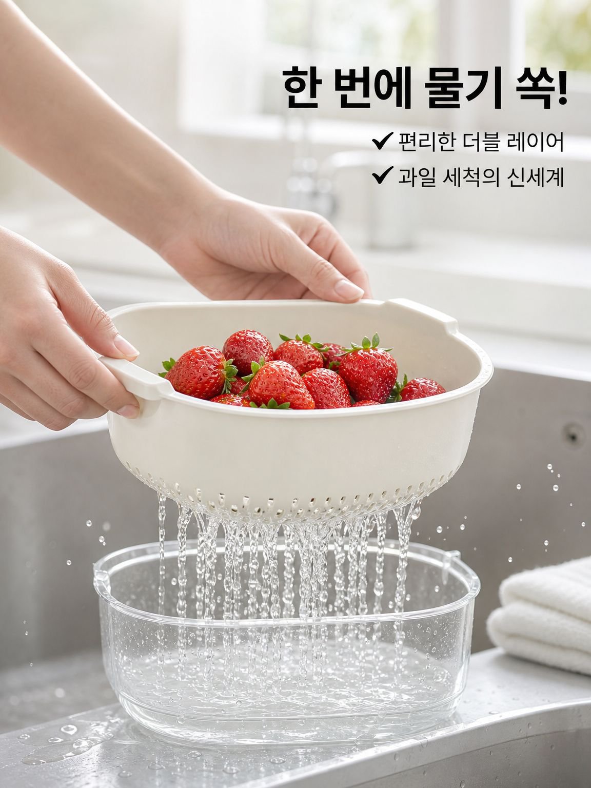 주방 다기능 이중 배수 세척 바구니 과일 대야