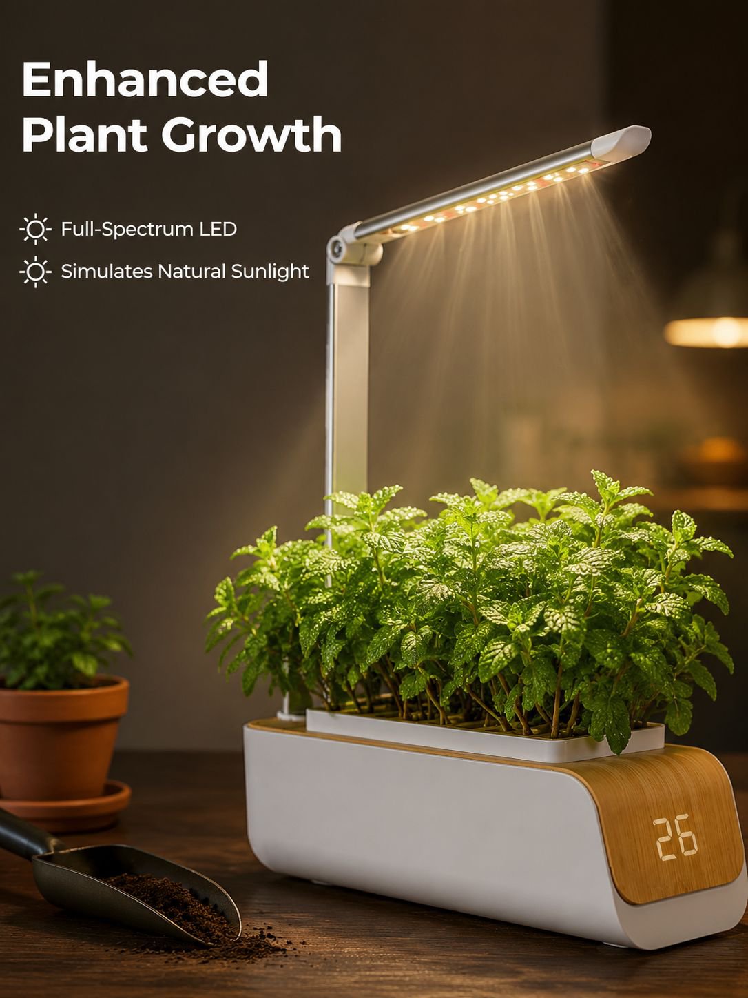 Smart indoor planter kit with LED plant growth light, smart planter with automatic illumination time